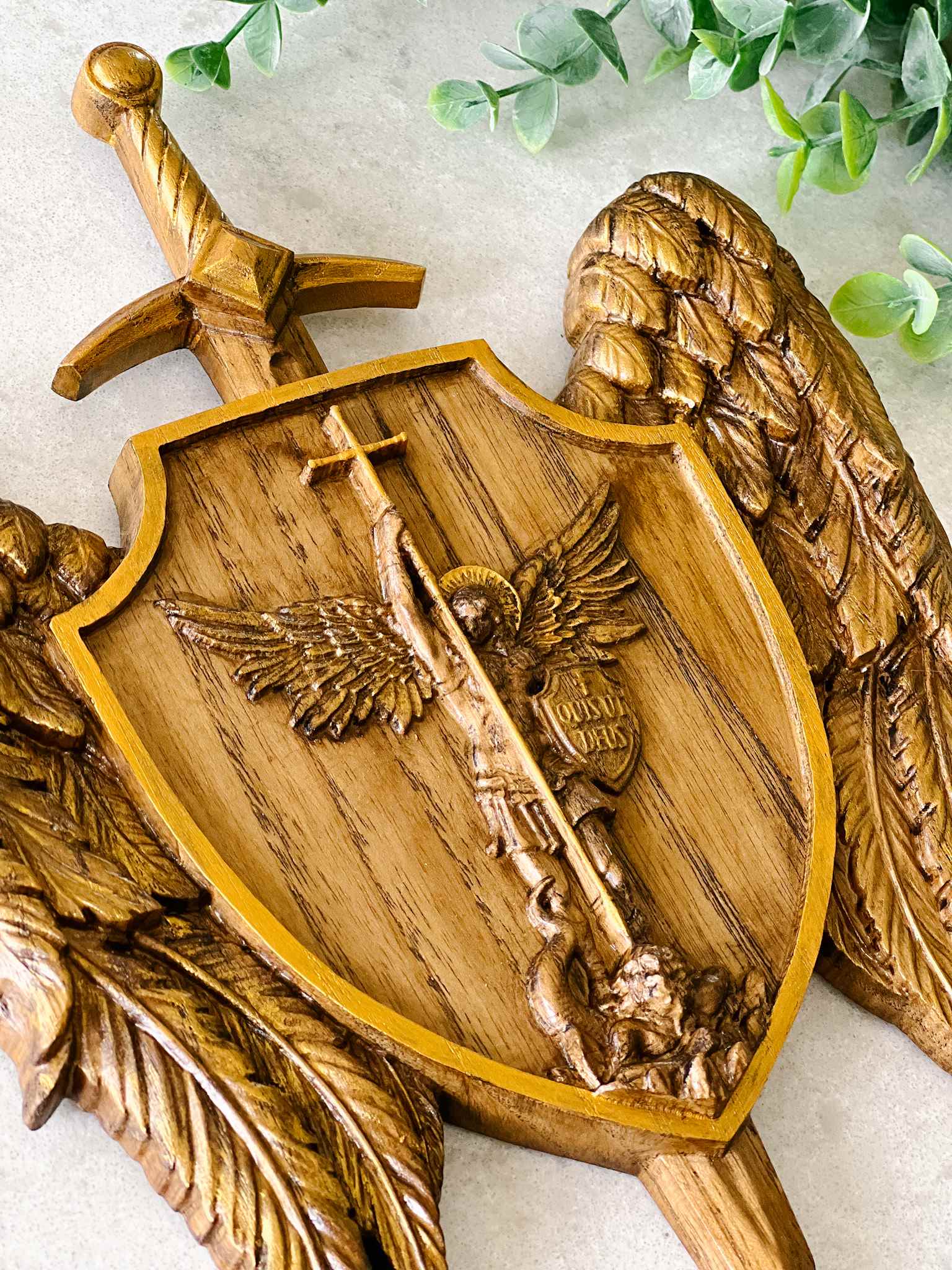 St. Michael the Archangel Gold Plaque - Religious Home Decor for Wall, Prayer Room & Gift Giving