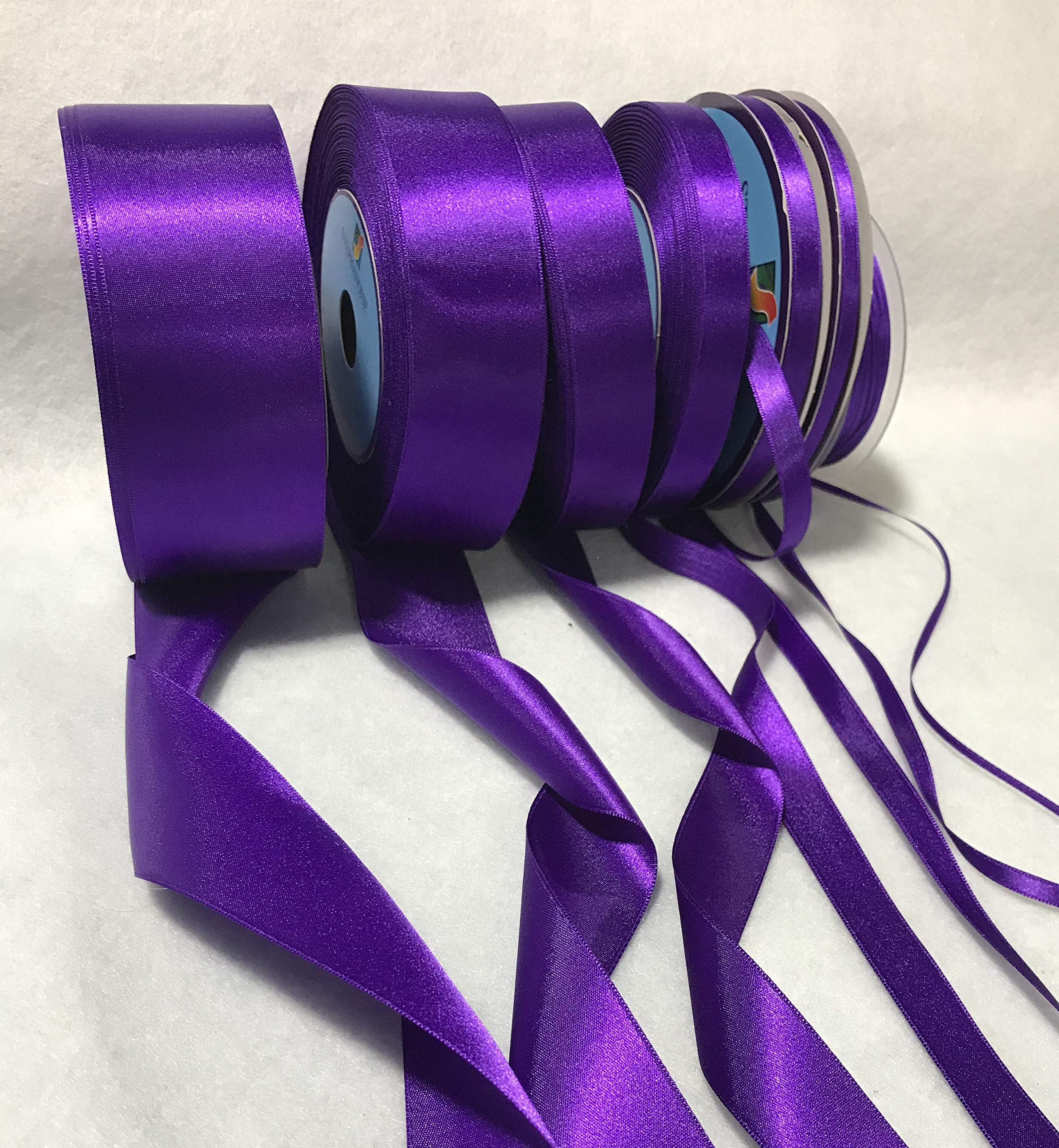Royal Purple Double Sided Satin Ribbon - 3 Yards, 7 Width Options - Premium French-Made Ribbon for Gift Wrapping, Wedding Decorations & Craft Projects