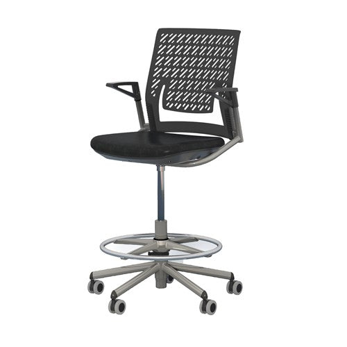 Safco Thesis Extended Height Vinyl Task Stool Chair - Adjustable Office Stool with Back Support KSX1SBBLK - Perfect for Home Office, Kitchen Counter, and Salon Workstations