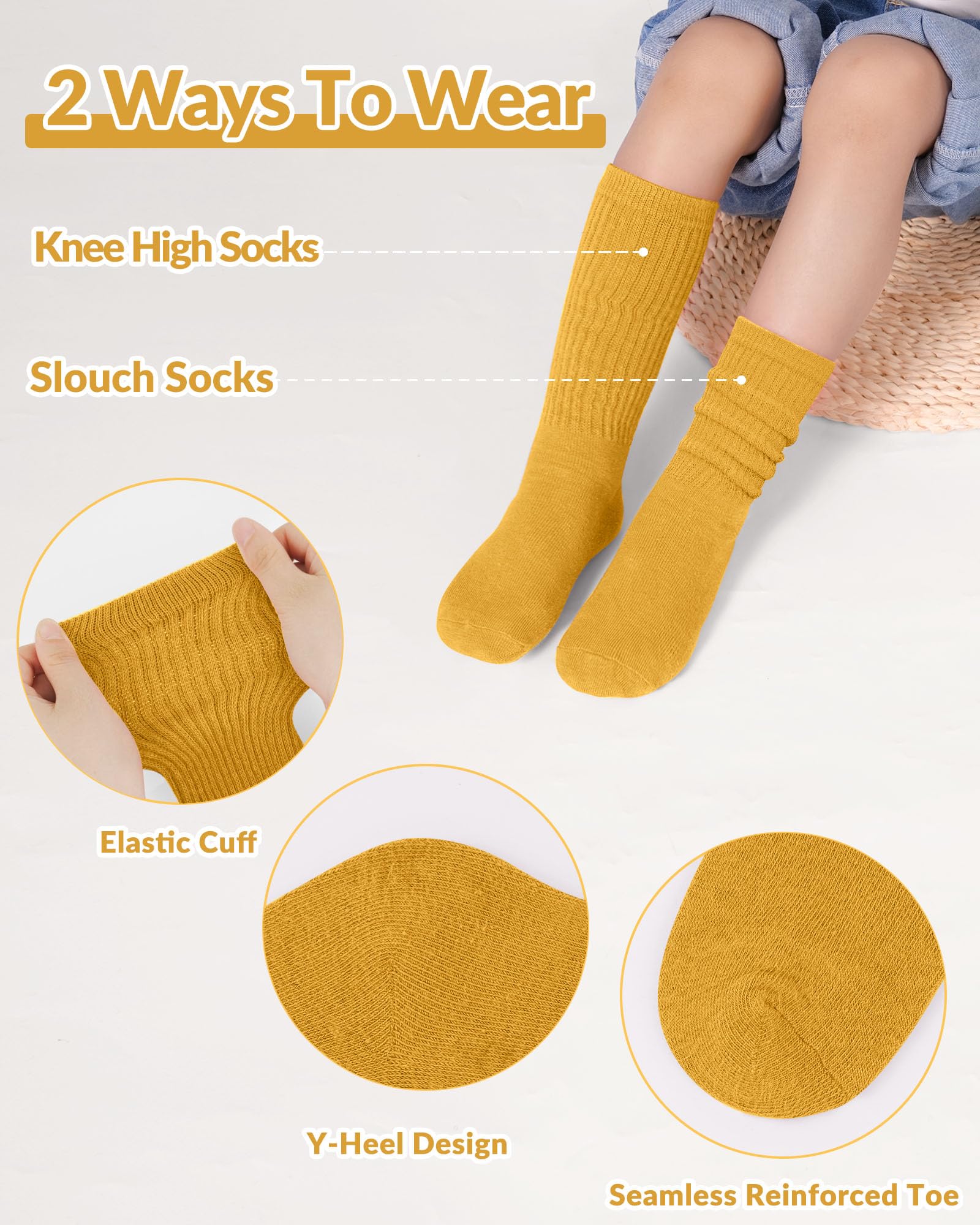 Witwot Toddler Knee High Socks for Girls - Soft Athletic Slouch Socks for Kids - Perfect for Sports, School & Playtime