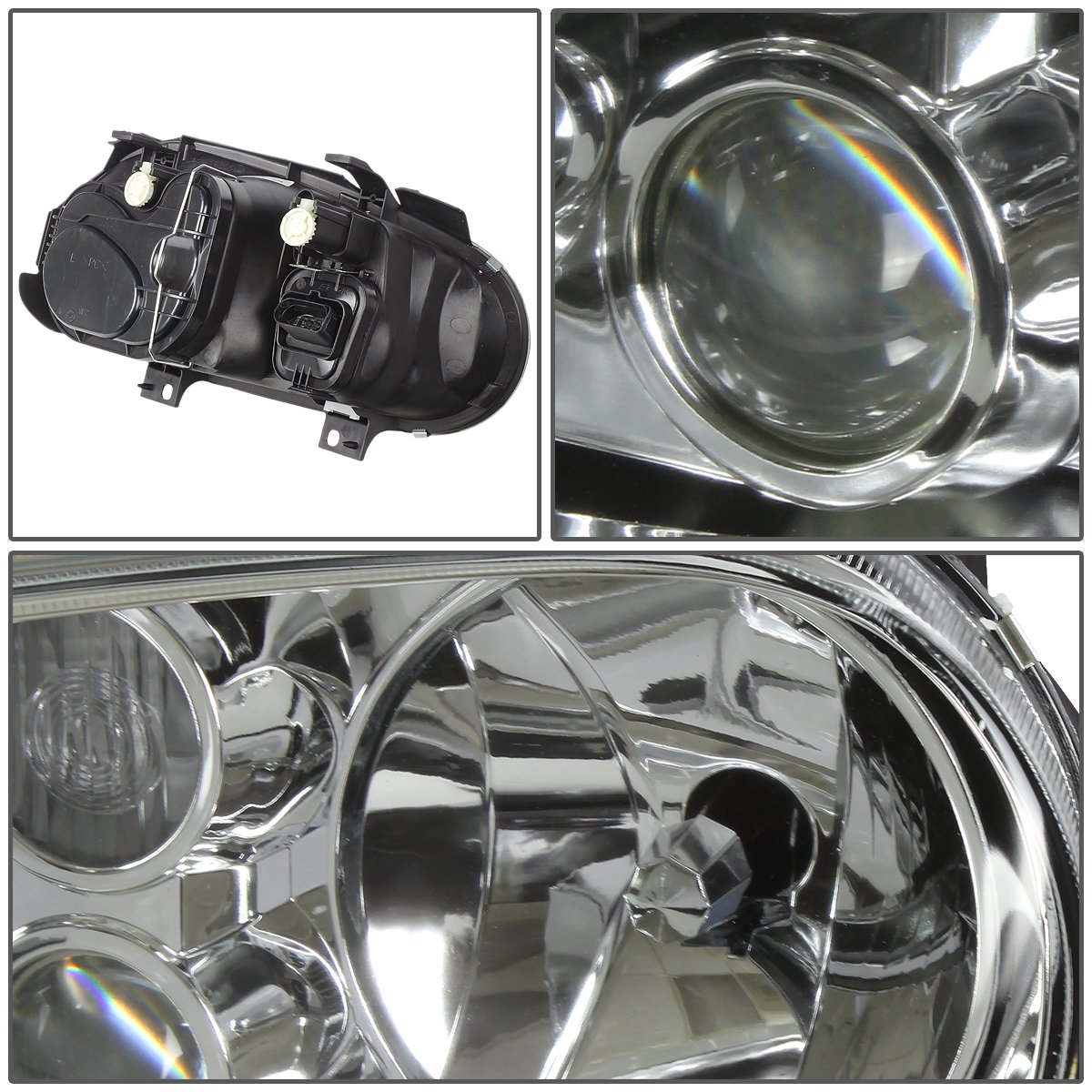 Auto Dynasty Pair of Chrome Housing Headlight Lamps + Tool Kit Compatible with VW Golf MK4 MK IV 1999-2002 - Upgrade for Better Night Visibility & Style