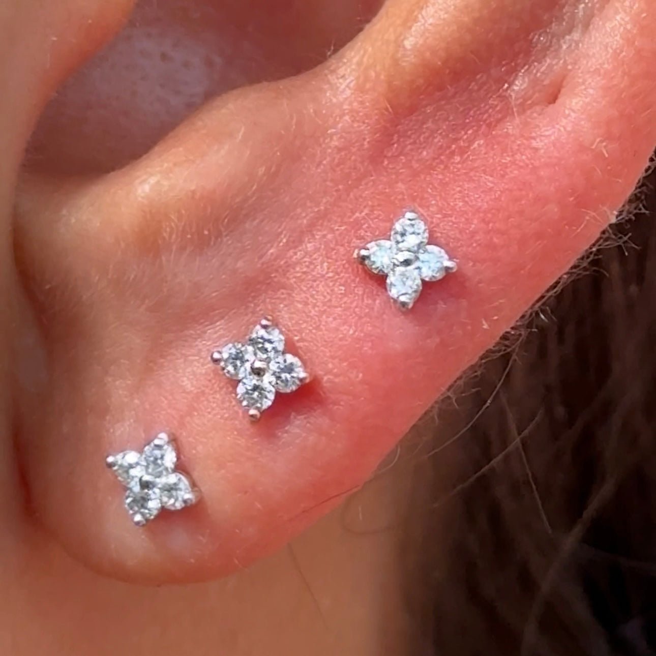 14k White Gold Diamond Four Petal Flower Stud Earrings for Women - Elegant Floral Jewelry Gift for Wedding, Anniversary & Everyday Wear