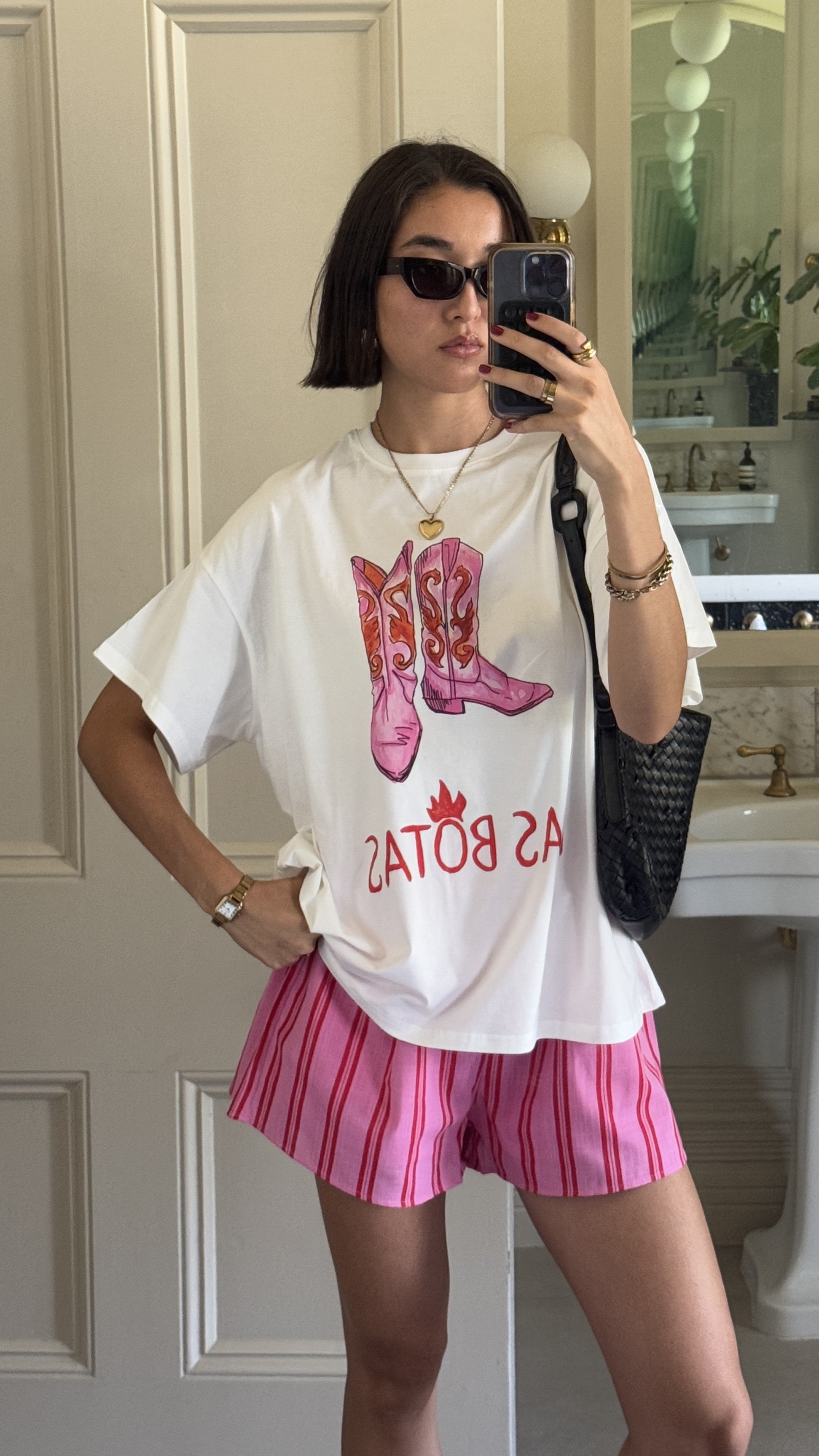 Trendy Las Botas Top and Shorts Set for Women - White & Pink Outfit | Perfect for Summer, Beach, and Casual Wear