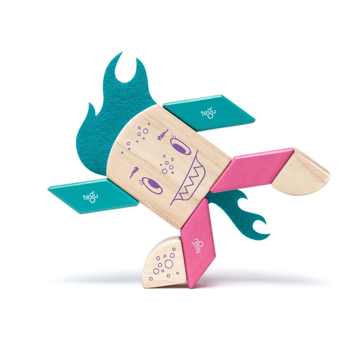 Tegu Sticky Monsters - Finklebear Magnetic Wooden Building Blocks for Kids, STEM Educational Toys for Creative Play | Perfect for Home, Classroom & Travel Activities