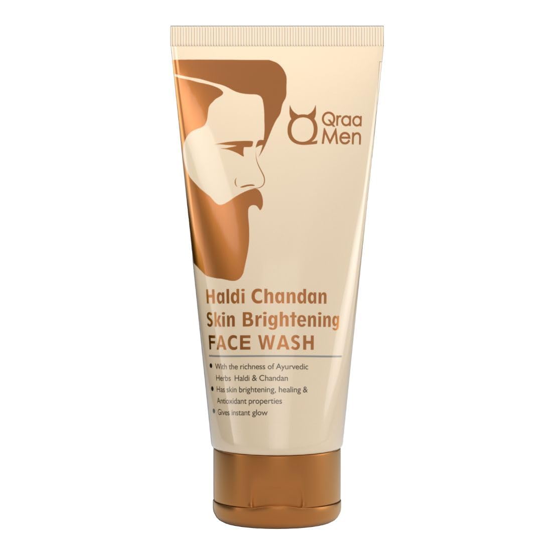 Qraa Haldi Chandan Skin Brightening Face Wash for Men - Natural Sandalwood & Turmeric Extracts | Paraben-Free, Colorant-Free | 100g | Daily Cleansing & Glowing Skin Care