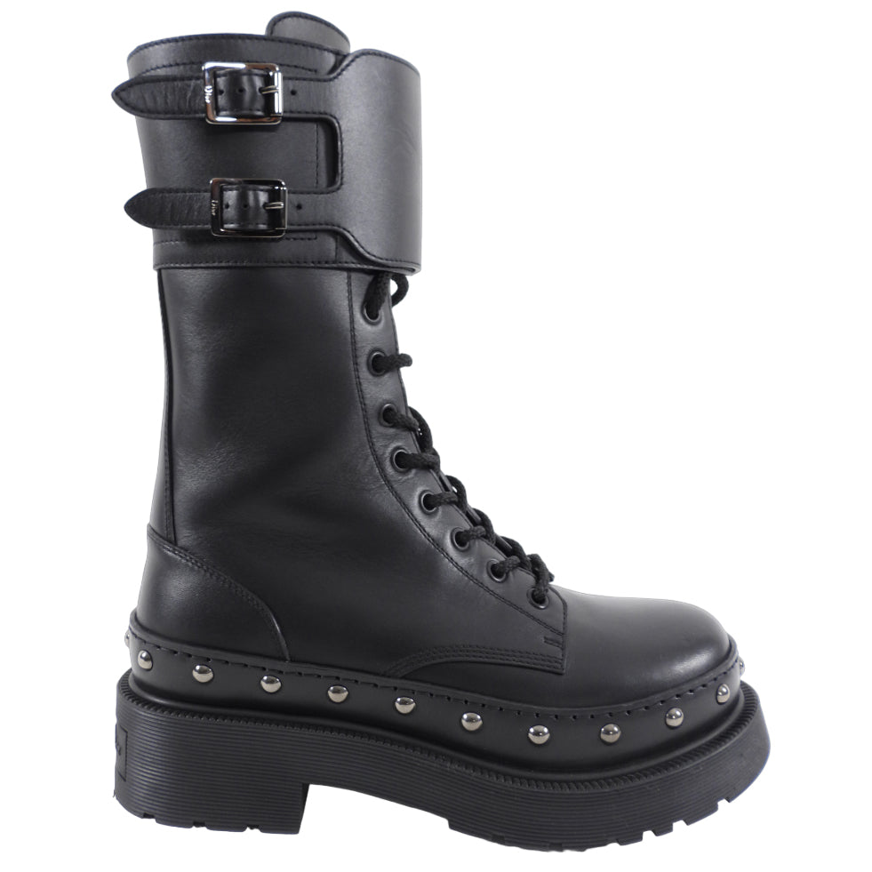 Dior Quake Black Leather Combat Boots for Women - Size 37 | Stylish & Comfortable Military Boots for Everyday Wear, Night Out & Fashion Street Style