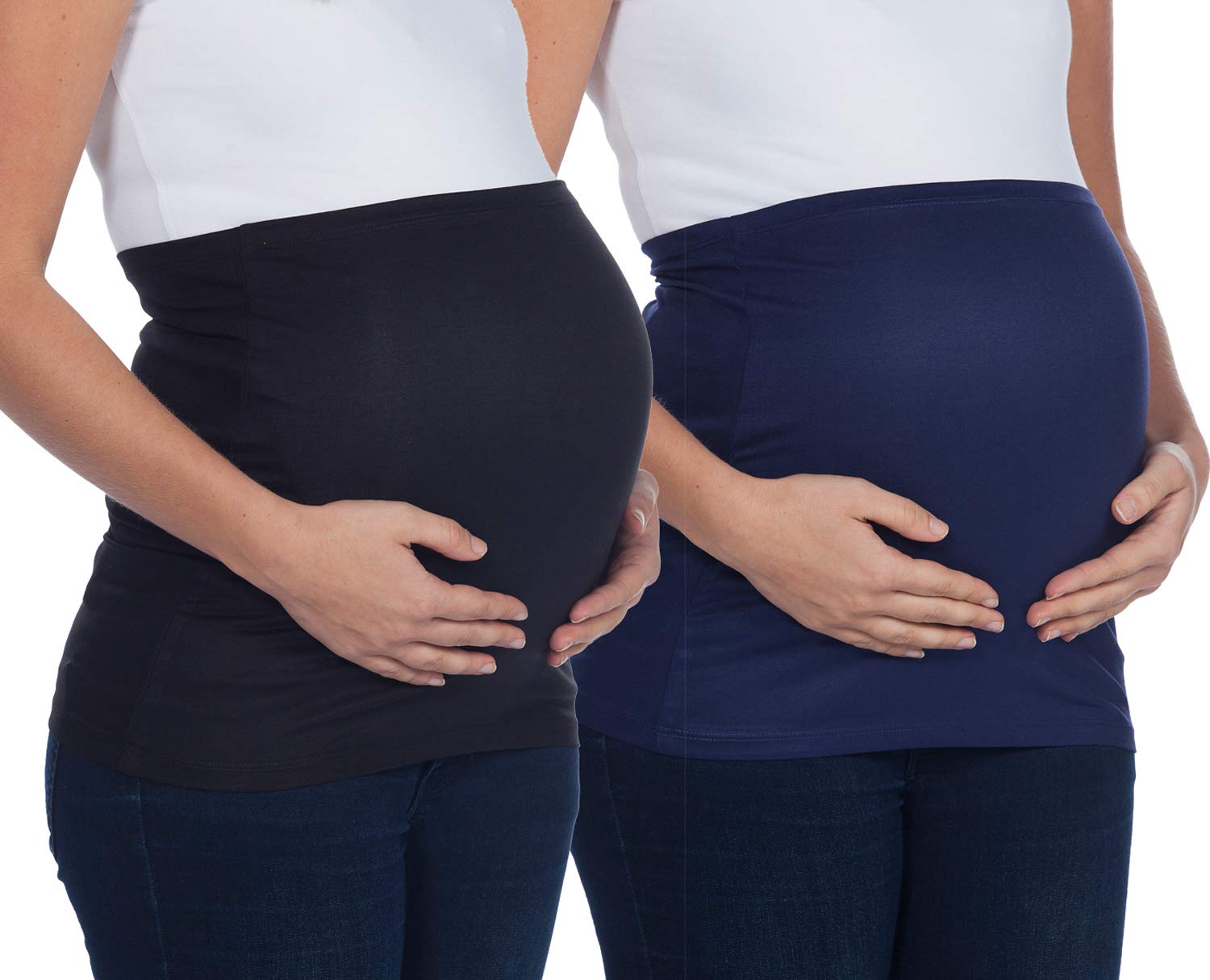 Maternity Bump Band & Jeans Extenders Set - Twin Pack with 3 Extenders, Back Warmer & Top Extender for Pregnant Women | Stretchy Comfortable Pregnancy Support | Dark Blue/Black | Medium/Large | Perfect for Work, Travel & Everyday Wear