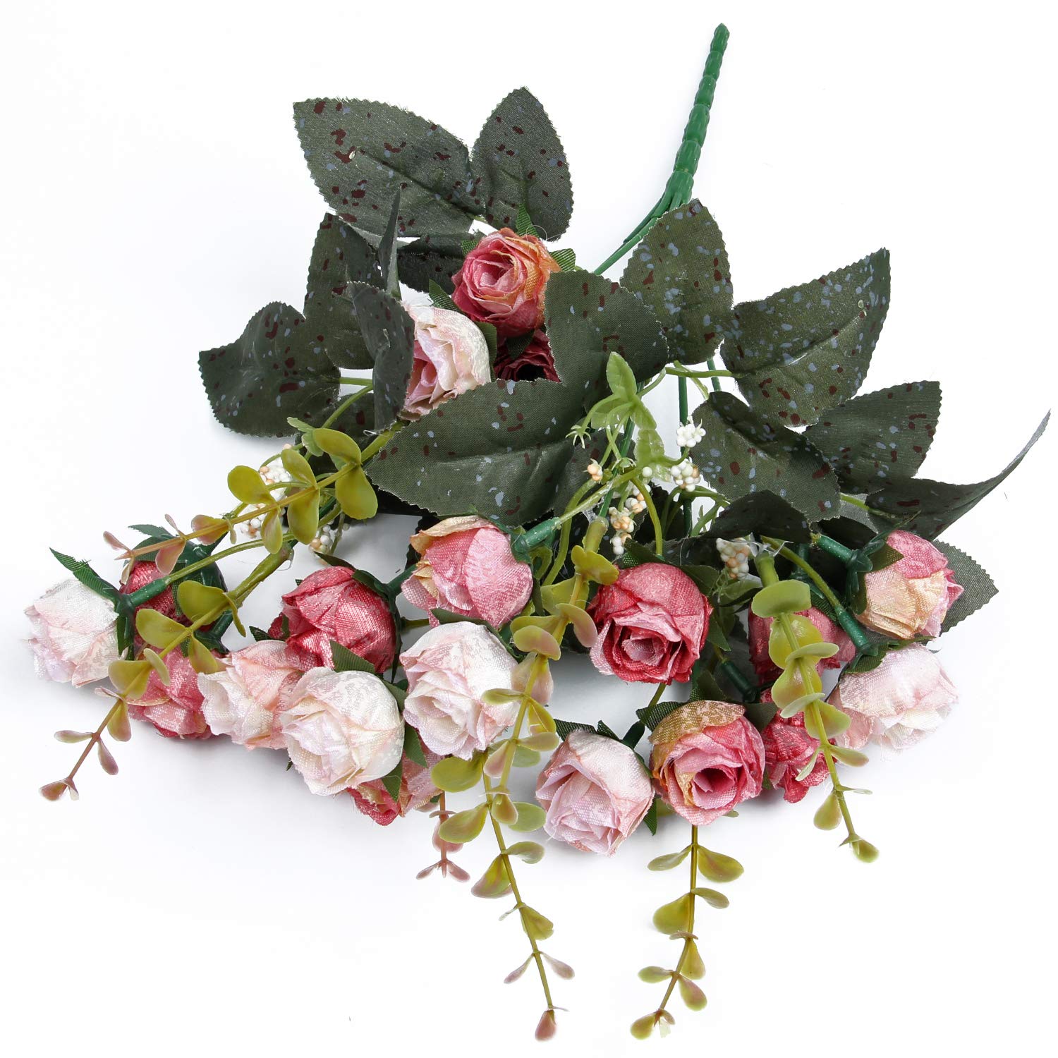 Flojery 21-Stem Silk Rose Bouquet - Artificial Mini Roses for DIY Wedding Bouquets, Centerpieces, Bridal Shower Decor - Home & Party Decoration (Pack of 4, Pink) - Perfect for Wedding, Anniversary, Valentine's Day & Home Decor