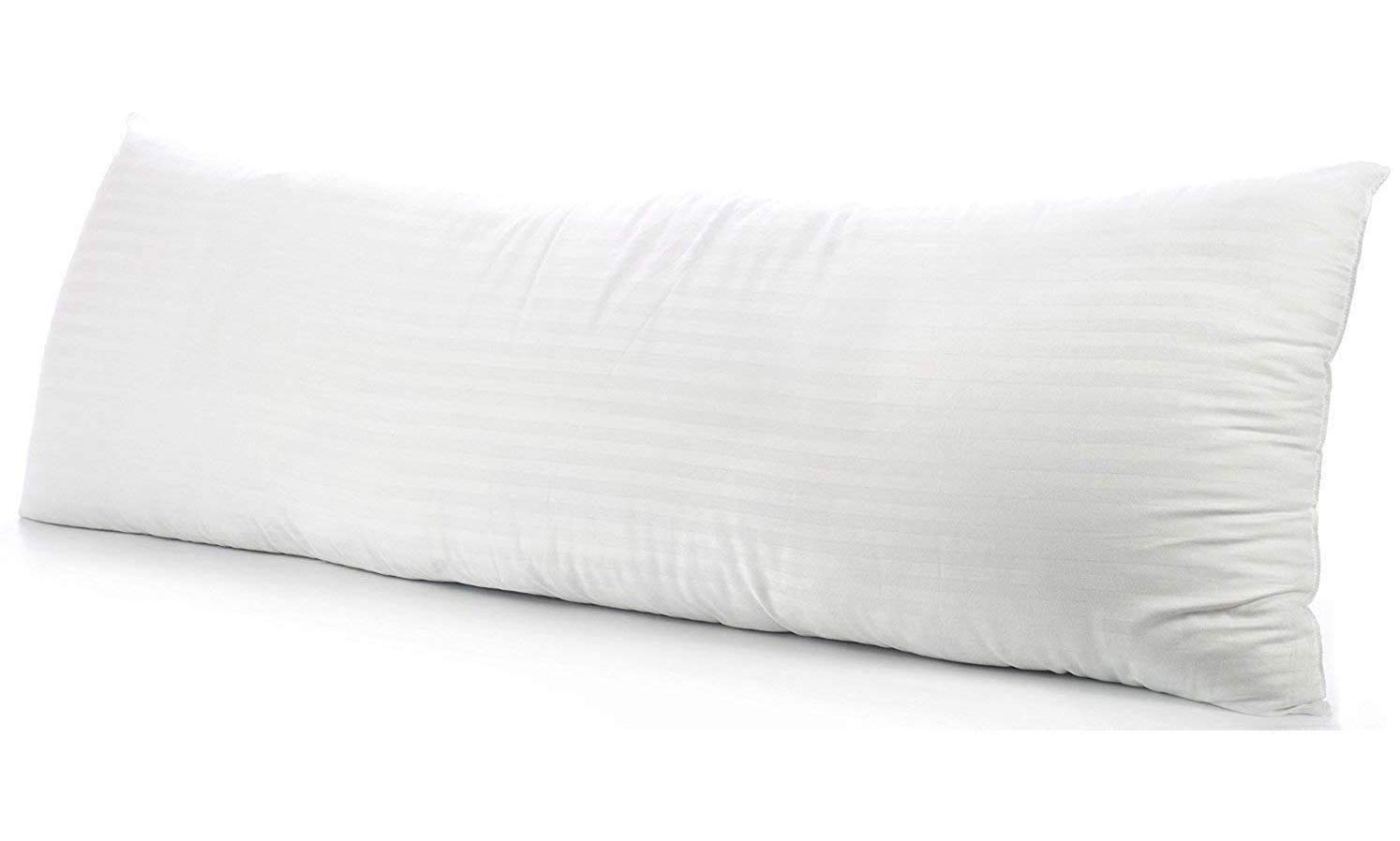 Premium 100% Natural Cotton 600 TC Body Pillow Cover - 20 x 54 Inch with Zipper Closure, White Stripe Design - Soft & Breathable for Side Sleepers, Pregnancy Support & Home Decor