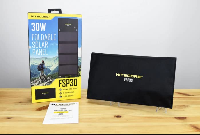 NITECORE FSP30 30W Portable Solar Charger with USB-A & USB-C | 4 Foldable High-Efficiency Panels | Fast Charging for Phones, Tablets, Power Banks | Perfect for Camping, Hiking, RV Trips & Outdoor Adventures
