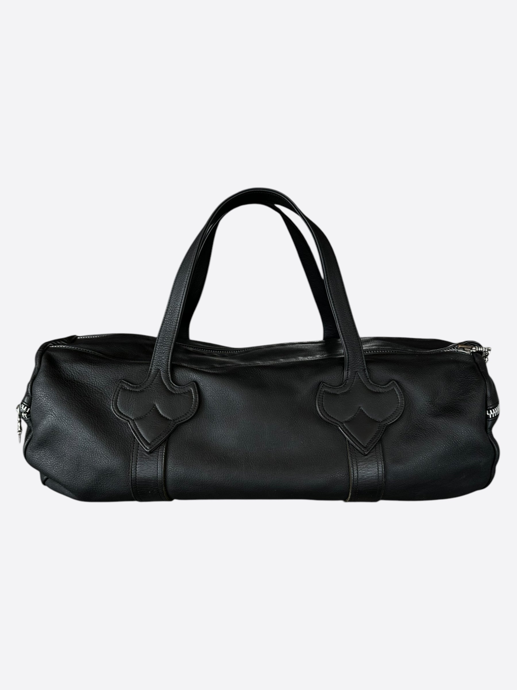 Chrome Hearts Black Leather Duffel Bag for Men & Women - Stylish Travel Duffel, Gym Bag, Weekend Getaway Luggage - Perfect for Workouts, Business Trips & Vacation Travel