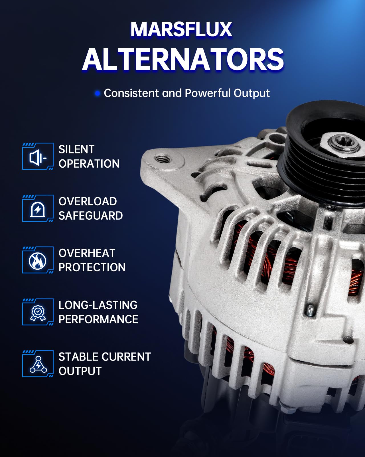 117 Amp High Output Alternator for 2001-2006 Jeep Wrangler TJ L6 4.0L - Replaces 13876, 56041864AA, 56041864AB, 56041864AB1, 56041565AB, 121000-3820, 121000-3821, 121000-3810 - Perfect for Off-Roading & Daily Driving