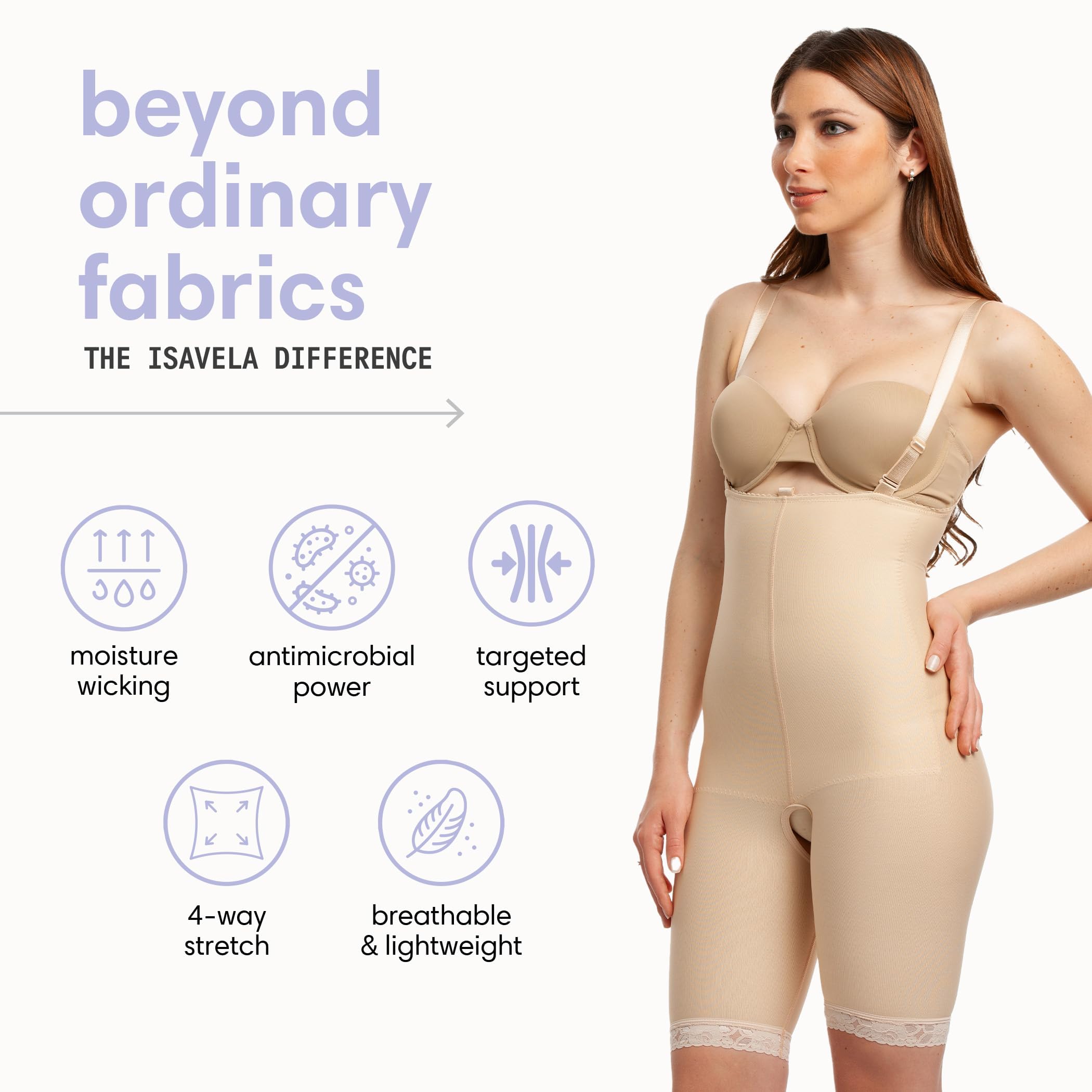 Isavela 2nd Stage Mid-Thigh Compression Bodysuit - Tummy Control Shapewear for Post Surgery, Lipo, BBL & Postpartum Recovery - Slimming Body Shaper for Everyday Wear & Special Occasions