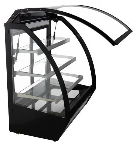 Nella 60 Refrigerated Floor Display Case with Curved Glass - Stainless Steel Commercial Refrigerator for Bakeries, Delis & Supermarkets - Perfect for Showcasing Pastries, Desserts & Chilled Foods