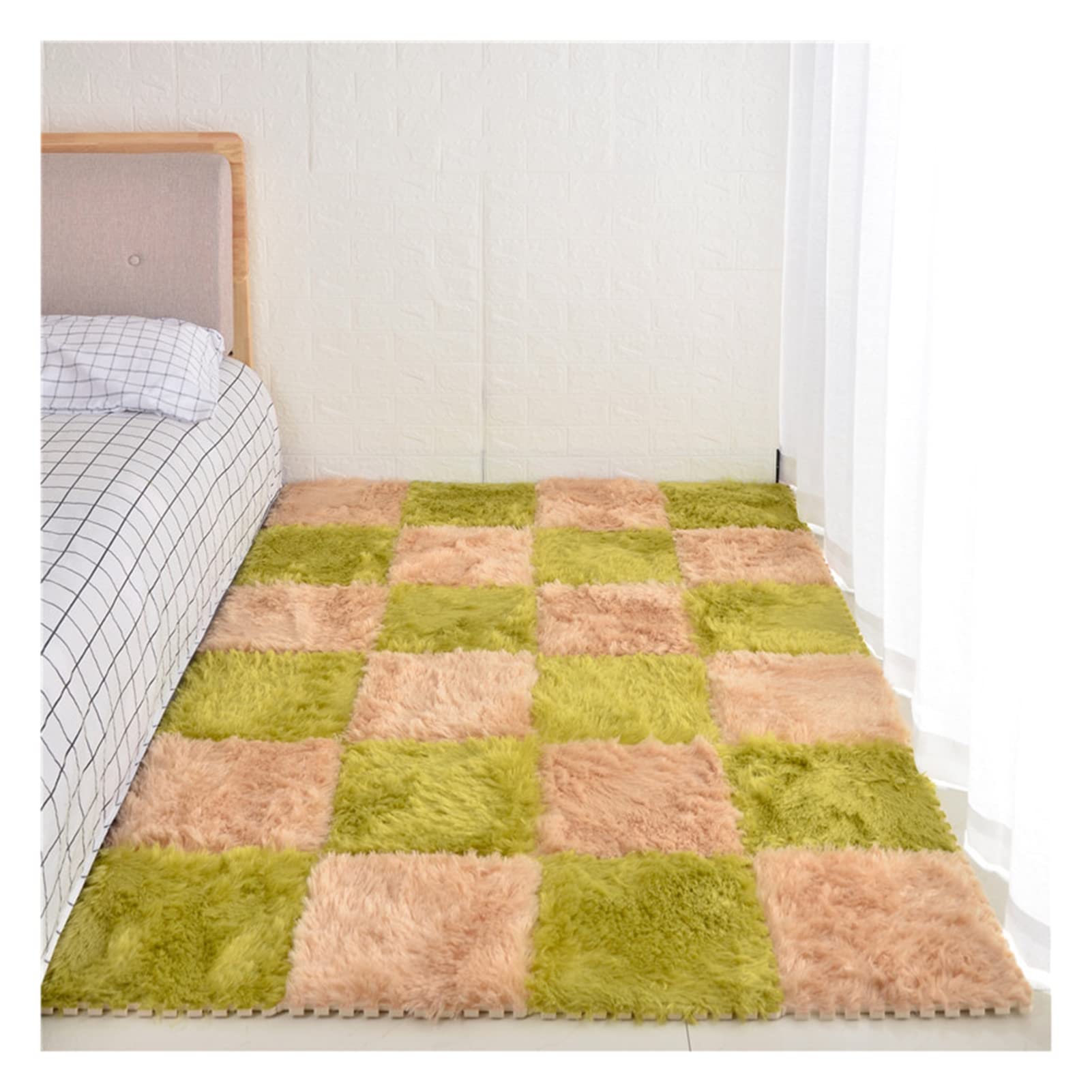 20Pcs Interlocking Foam Floor Mats - Soft Plush Puzzle Playmat for Kids & Adults, Non-Slip Foam Tiles (12x12 Inch, 6mm Thick, Green & Apricot) - Perfect for Living Room, Bedroom, Nursery, Playroom & Gym Floor Protection