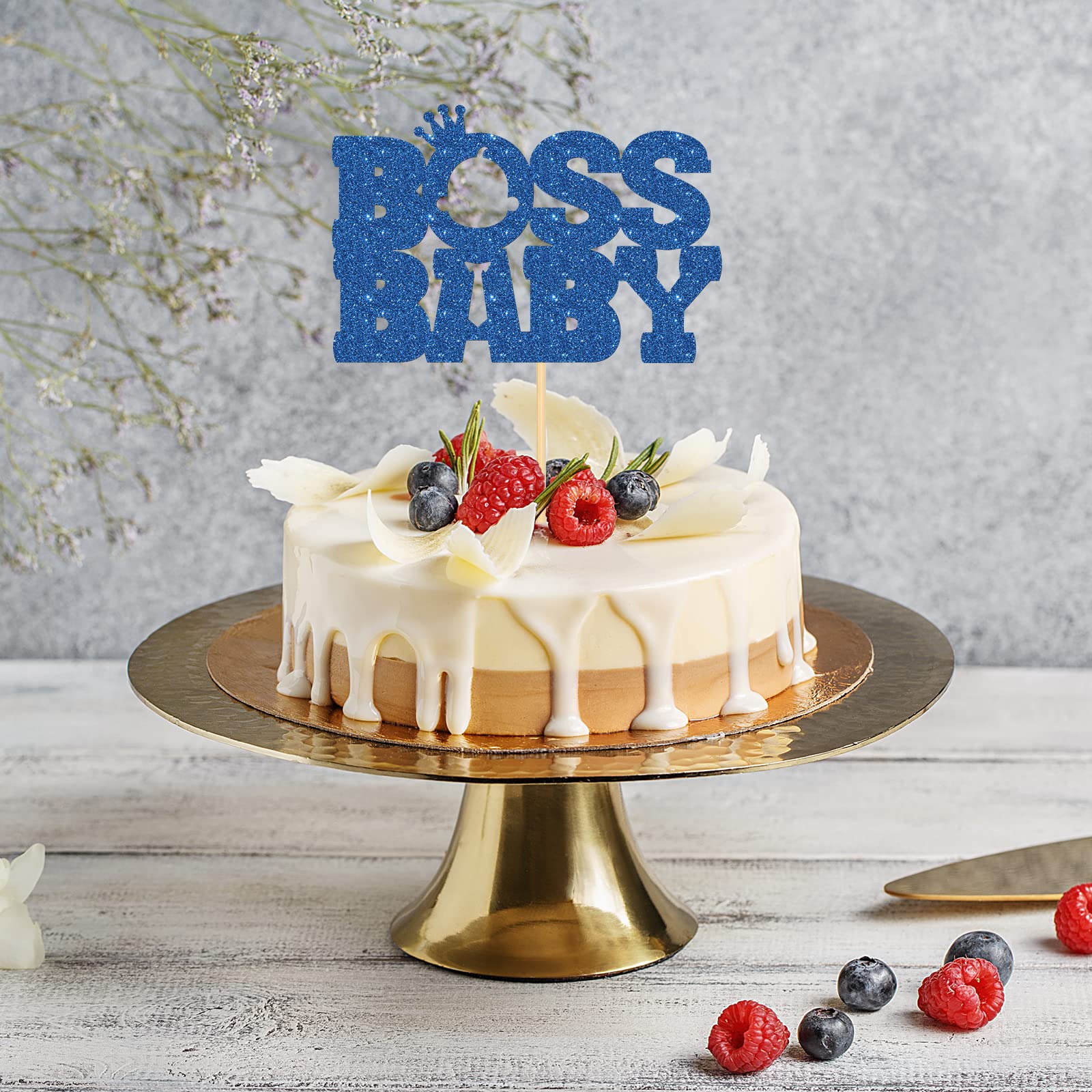 Boss Cake Topper - Blue Glitter Birthday Cake Decor for Men, Gender Reveal Parties & Office Celebrations - Perfect for Boy's Birthday, Retirement & Promotion Cakes