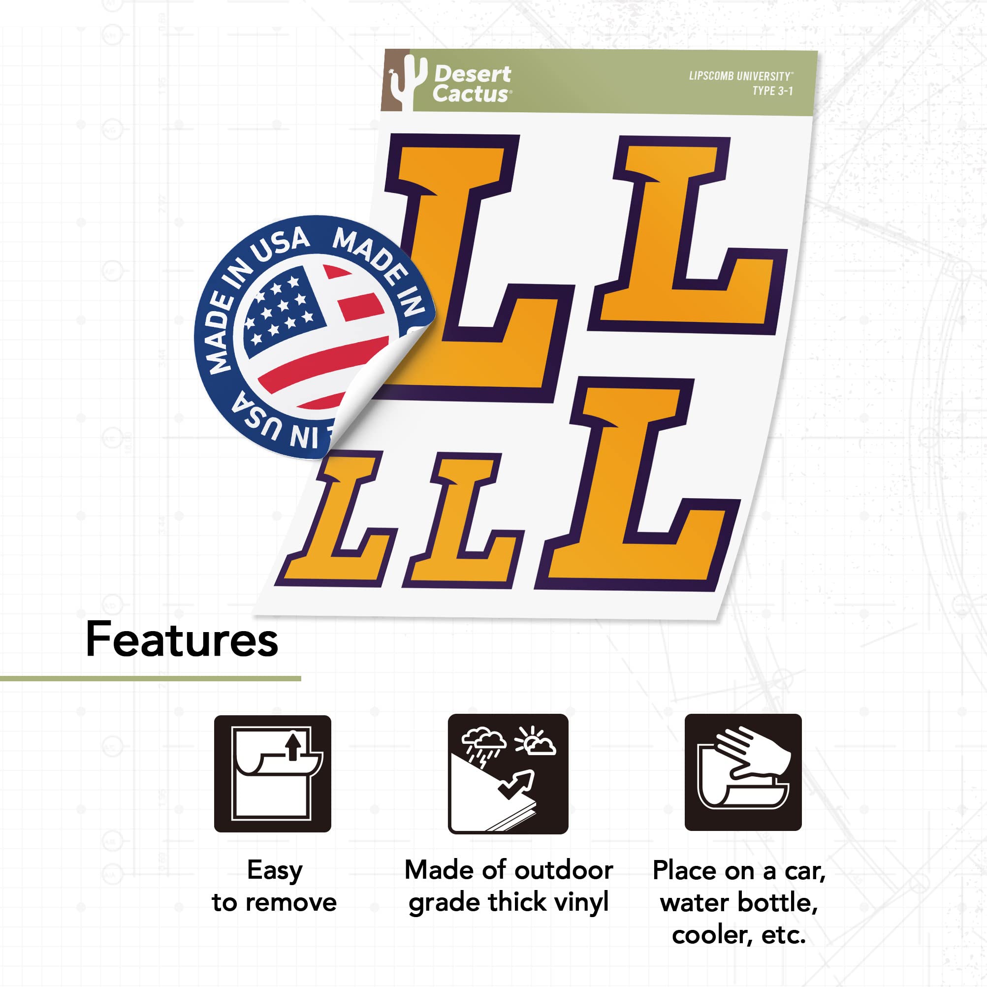 Desert Cactus Lipscomb University Bisons Vinyl Decals - Waterproof Stickers for Laptop, Water Bottle, Car & Scrapbook - Perfect for College Students, Alumni & Fans (Type 3-1)