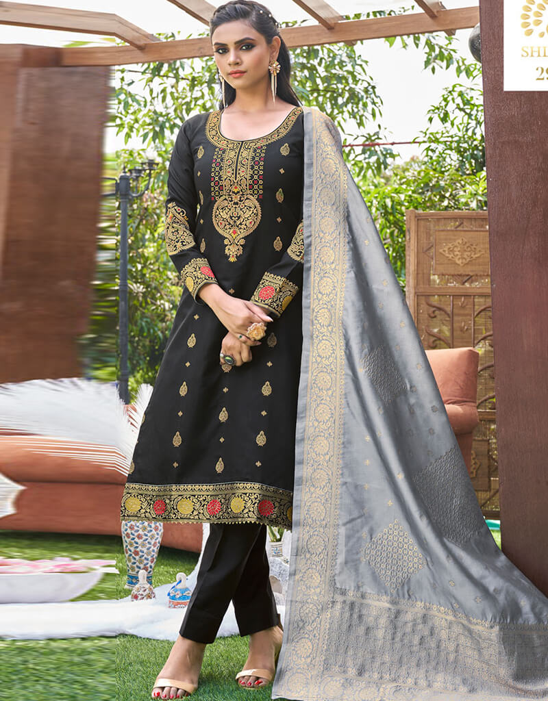 Elegant Banarasi Black Suit Pants for Men - Traditional Indian Wedding & Formal Wear - Perfect for Weddings, Parties & Special Occasions