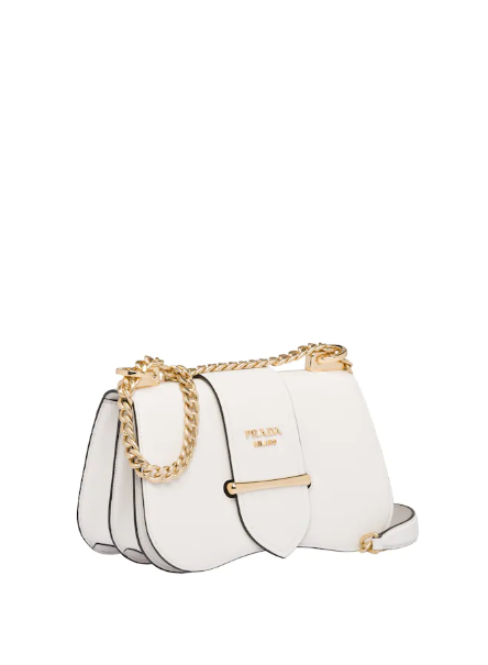 Prada Sidonie Leather Shoulder Bag for Women - White Genuine Leather Luxury Handbag - Perfect for Work, Travel & Evening Events