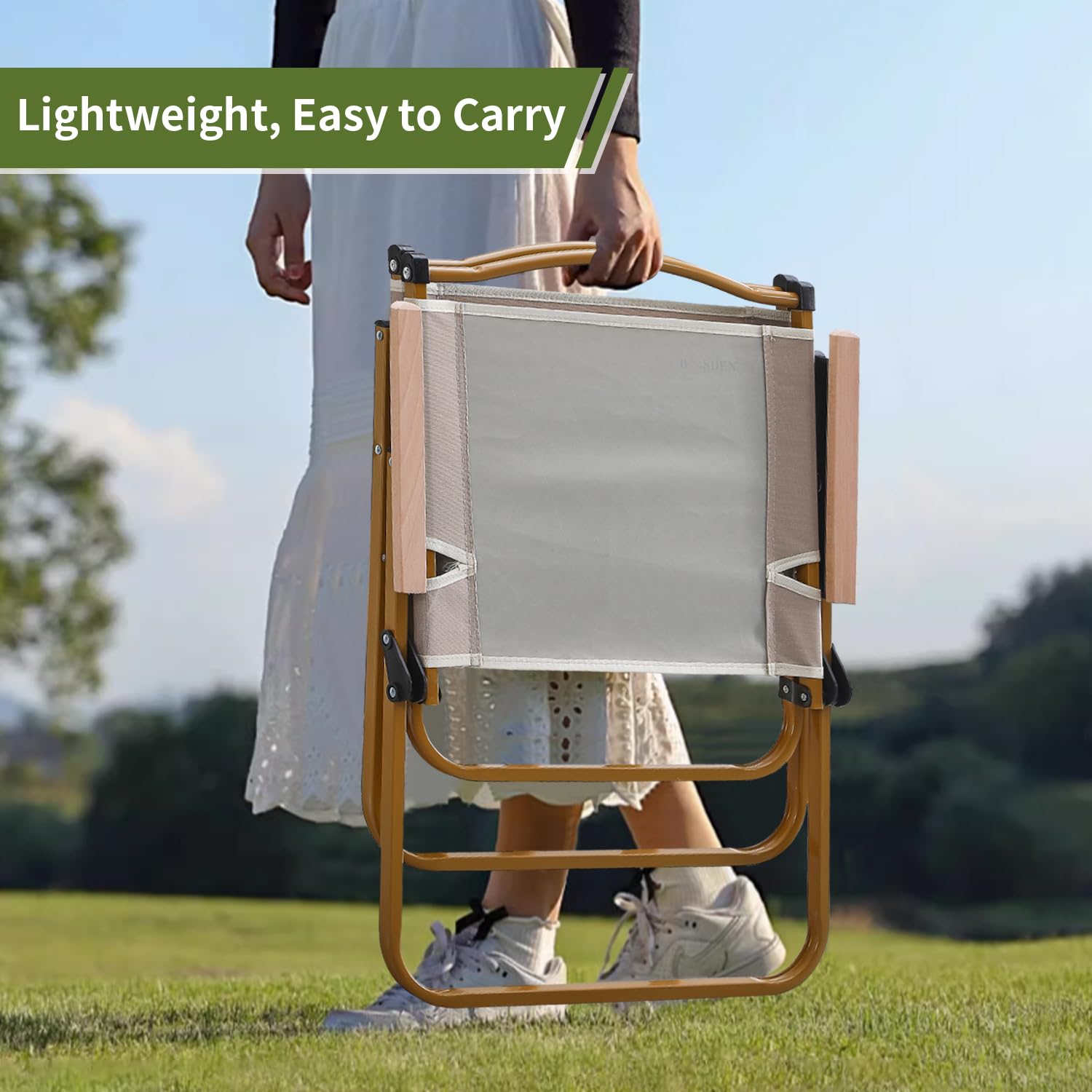 BOOSDEN Portable Folding Camping Chair - Ultralight Outdoor Beach Chair with Wooden Handle for Picnic, Travel, Hiking & Fishing - Supports 330Lbs (2 Pack) | Perfect for Backyard BBQs, Beach Trips, Camping Adventures and Outdoor Concerts