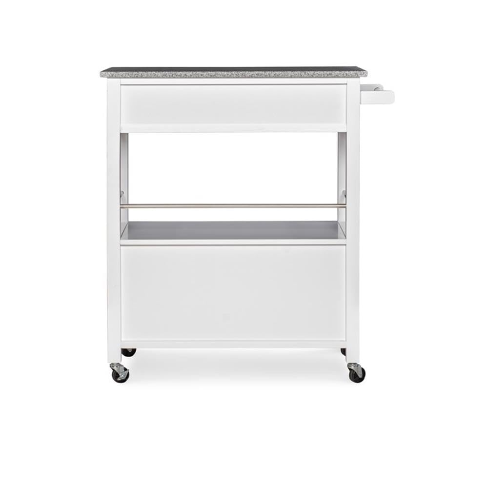Pemberly Row White Transitional Wood Kitchen Cart with Granite Top - Perfect for Small Spaces, Kitchen Storage & Serving Buffet Style