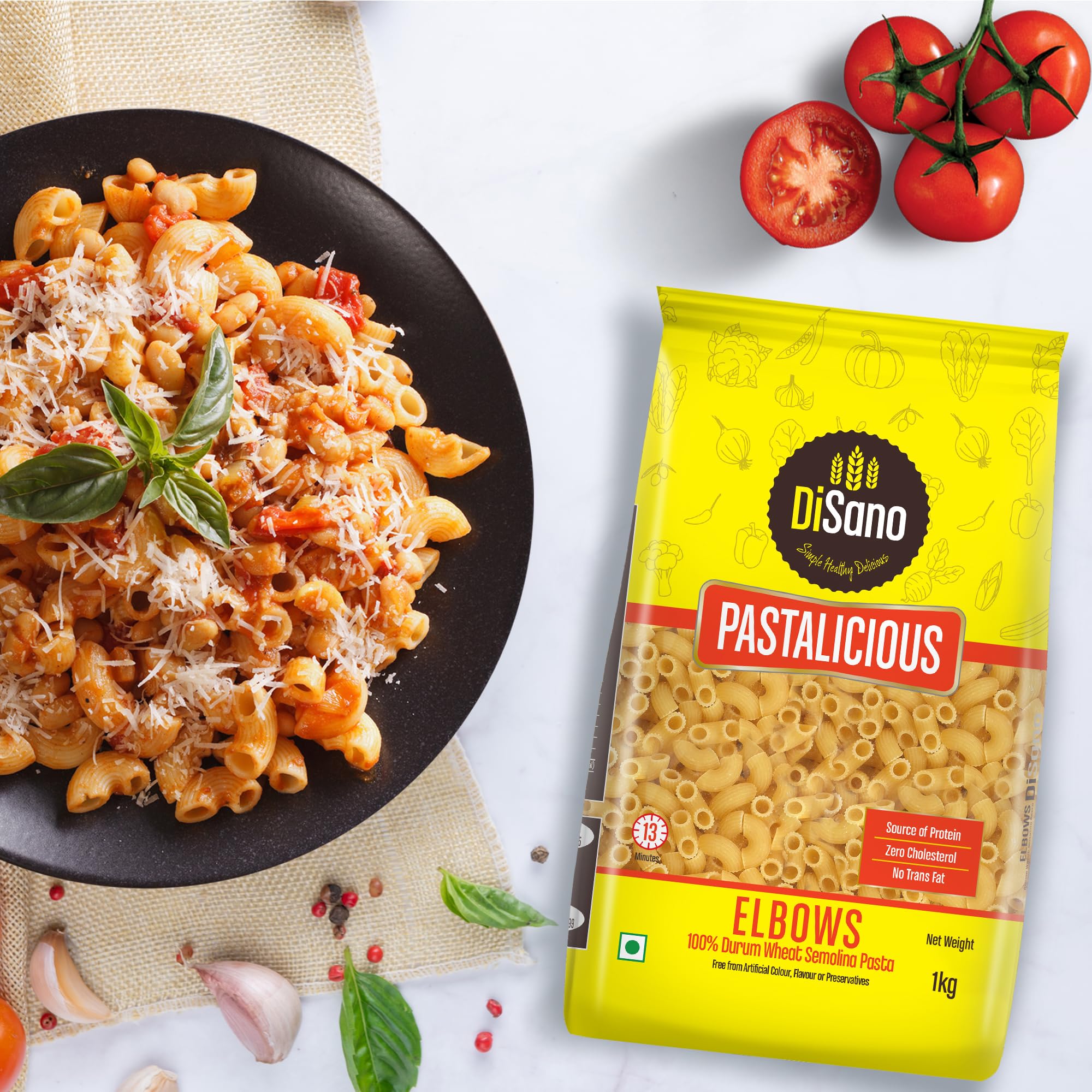 DISANO Elbows Pasta 1Kg - 100% Durum Wheat Pasta, High Protein & Fiber, No Maida - Perfect for Italian Dishes, Salads, and Family Dinners