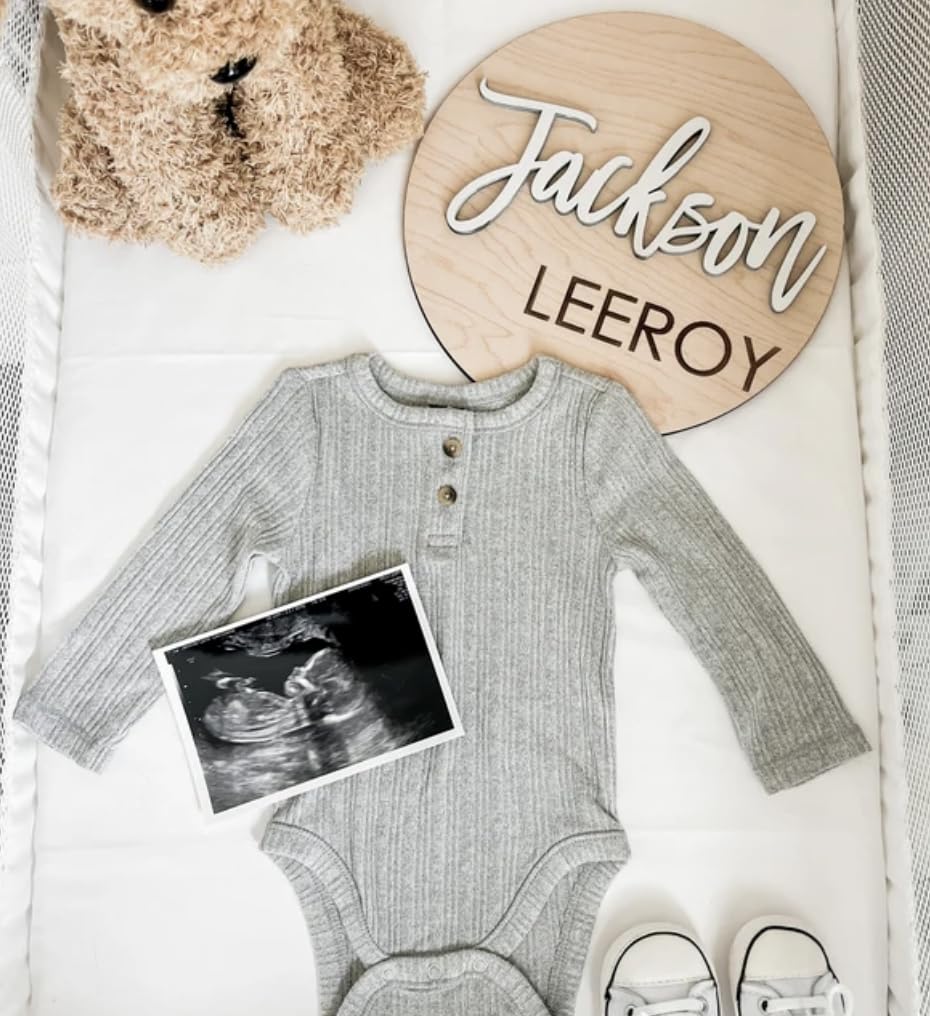 Personalized Baby Name Announcement Disc - Custom Newborn Photo Prop, Hospital Birth Sign & Unique Baby Shower Gift for Gender Reveal, Nursery Decor & First Birthday Party