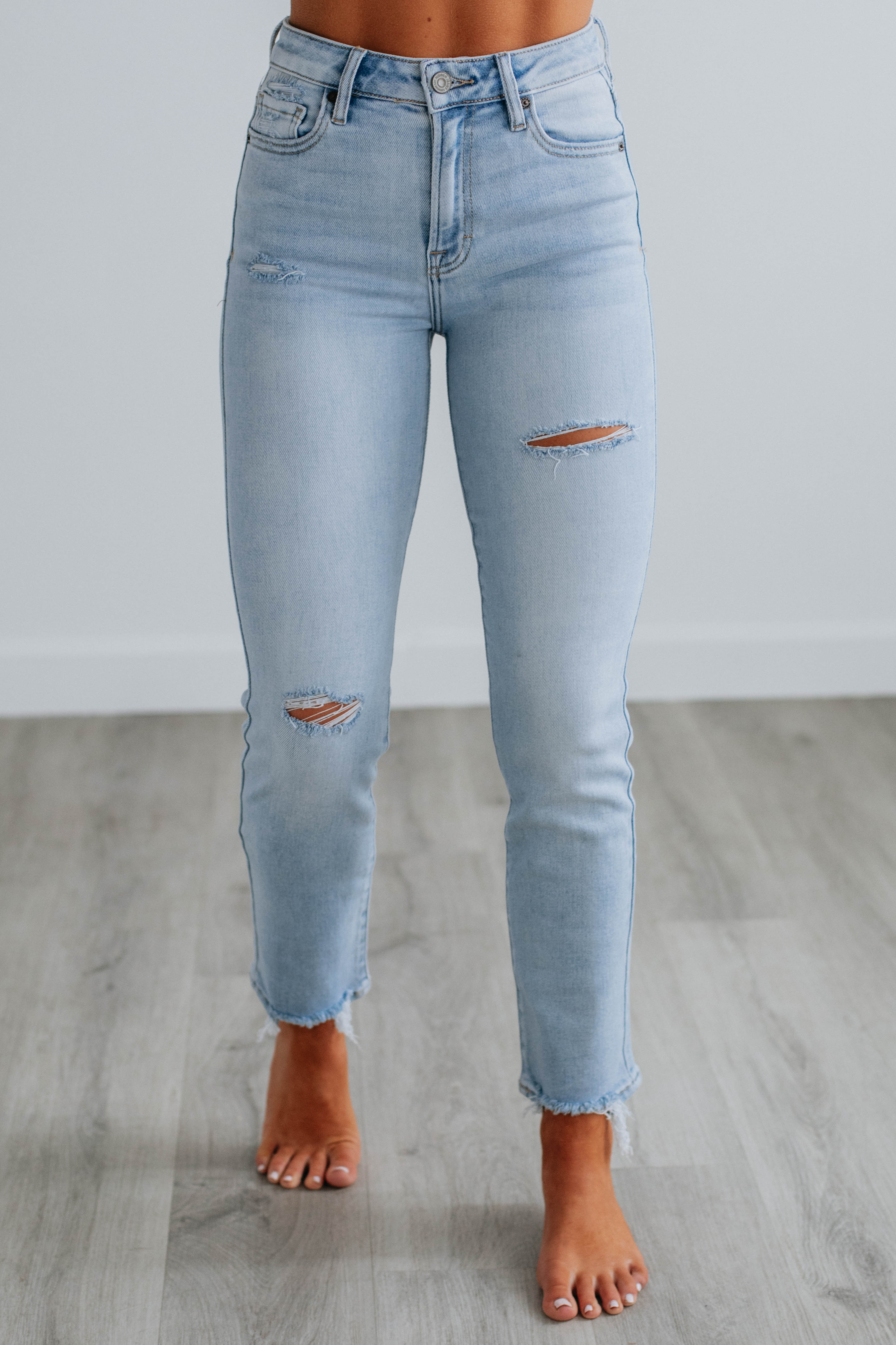 Quinn Hidden Jeans - Light Wash Distressed Denim for Women | Comfortable Stretch Skinny Jeans | Perfect for Casual Outings & Date Nights