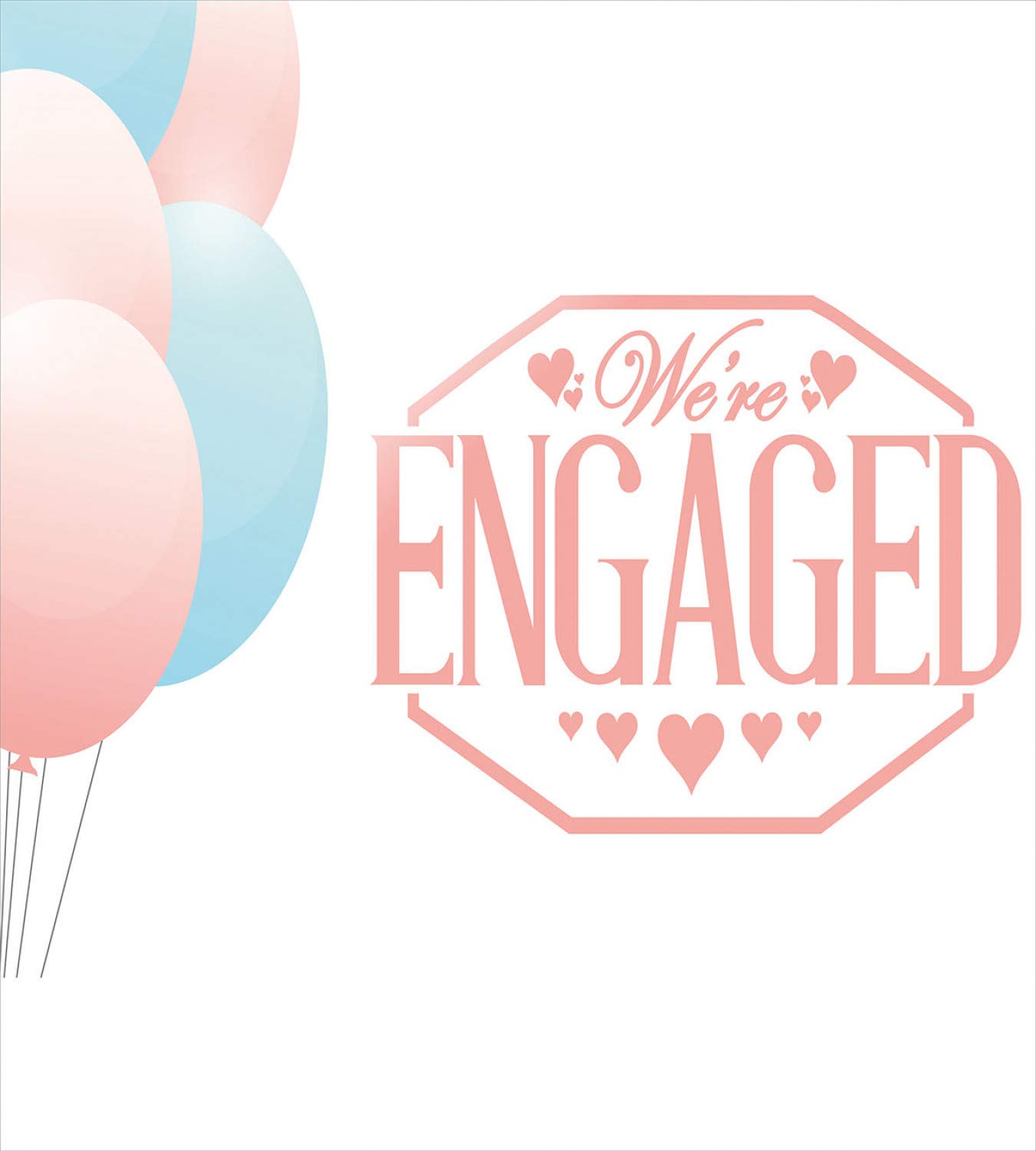 Ambesonne Engagement Party Duvet Cover Set - Queen Size 2-Pack with 2 Duvet Covers & 4 Pillowcases - 'We're Engaged' Celebration Design with Balloons & Hearts in Pale Pink & Blue - Perfect for Engagement Parties, Bridal Showers & Newlywed Bedroom Decor