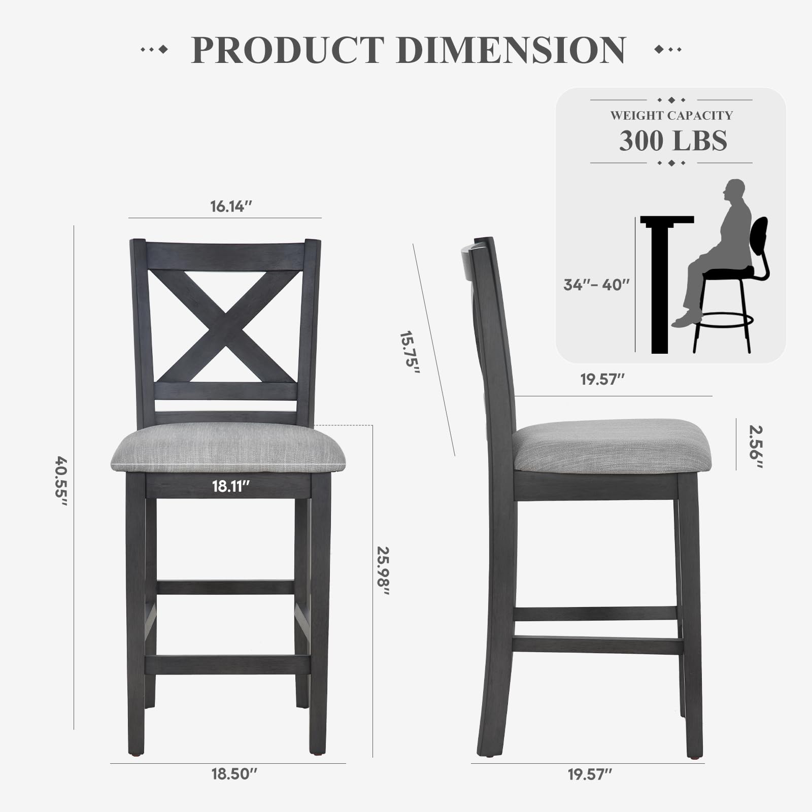 COLAMY Set of 4 Mid Century Modern Wooden Bar Stools with Backs - 25 Inch Counter Height Upholstered Fabric Barstools for Kitchen Island, Dining Room & Home Bar - Dark Grey - Perfect for Breakfast Nooks, Entertaining & Small Space Dining