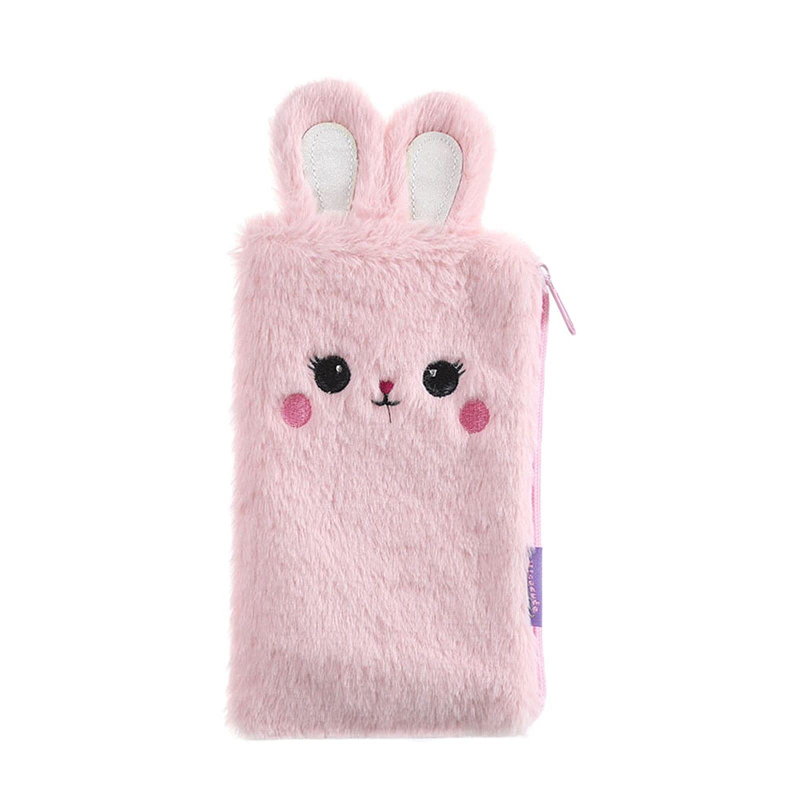 Hislaves Rabbit-Shaped Pencil Pouch with Plush Ears & Smooth Metal Zipper - Cute School Stationery Storage for Kids - Perfect for Classroom, Homework & Art Supplies Organization