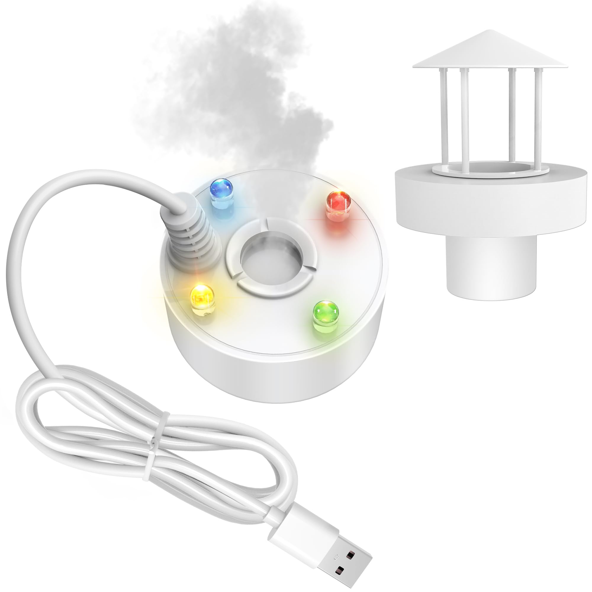 Mini Fountain Mister with 4 LED Lights - Indoor/Outdoor Fogger & Halloween Cauldron Mist Maker (White) | Perfect for Home Decor, Garden Parties, and Spooky Halloween Displays