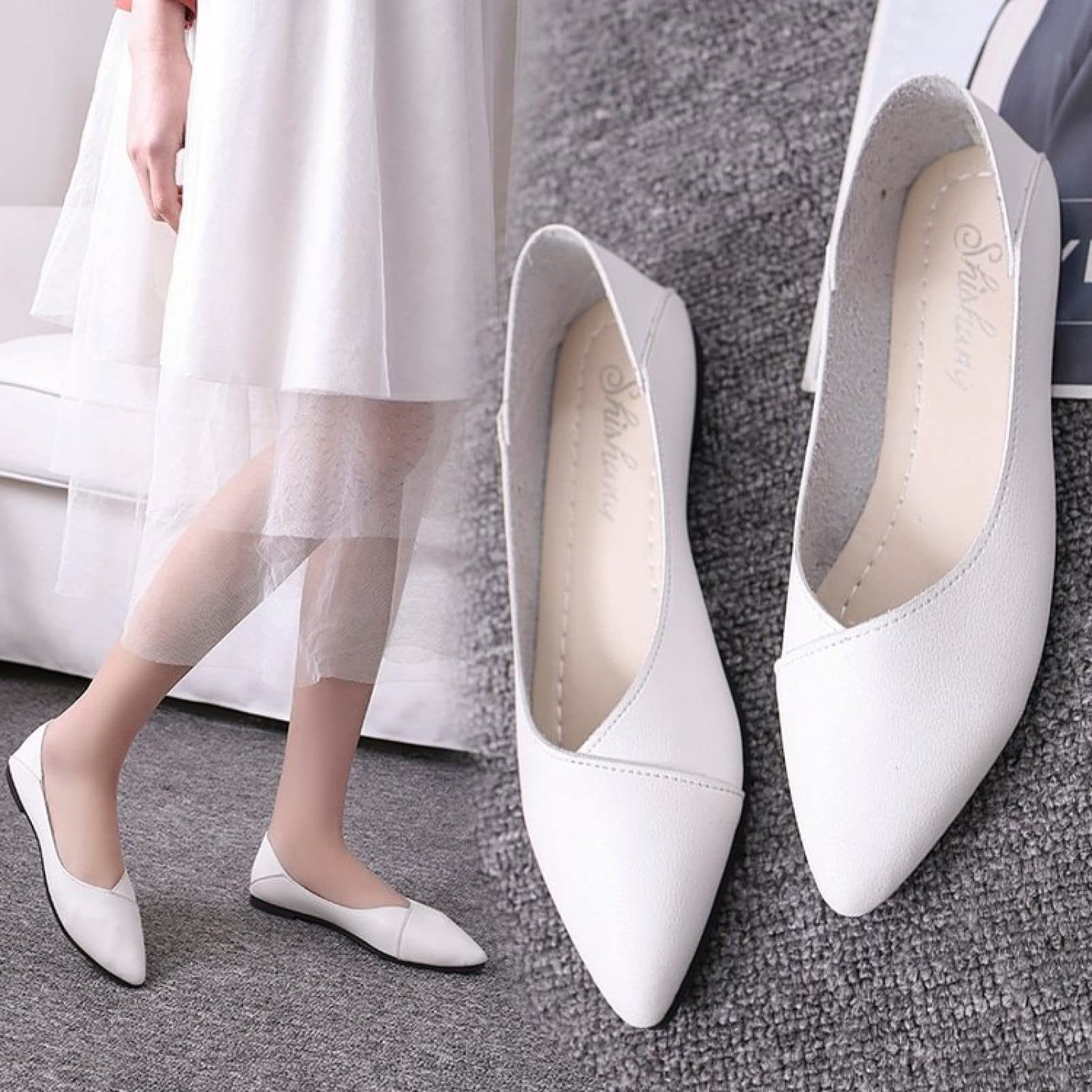 Women's Non-Slip Pointed Toe Ballet Flats - Soft Faux Leather Slip-On Walking Shoes for Work, Office & Daily Comfort | Casual Closed Toe Flats for Women