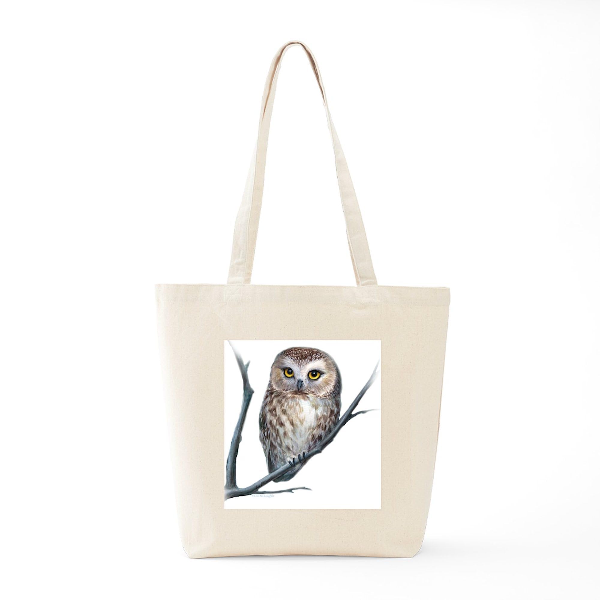 Little Owl Tote Bag - Natural Canvas Reusable Shopping Bag for Women & Men - Eco-Friendly Grocery Tote for Farmers Market, Beach & Daily Use