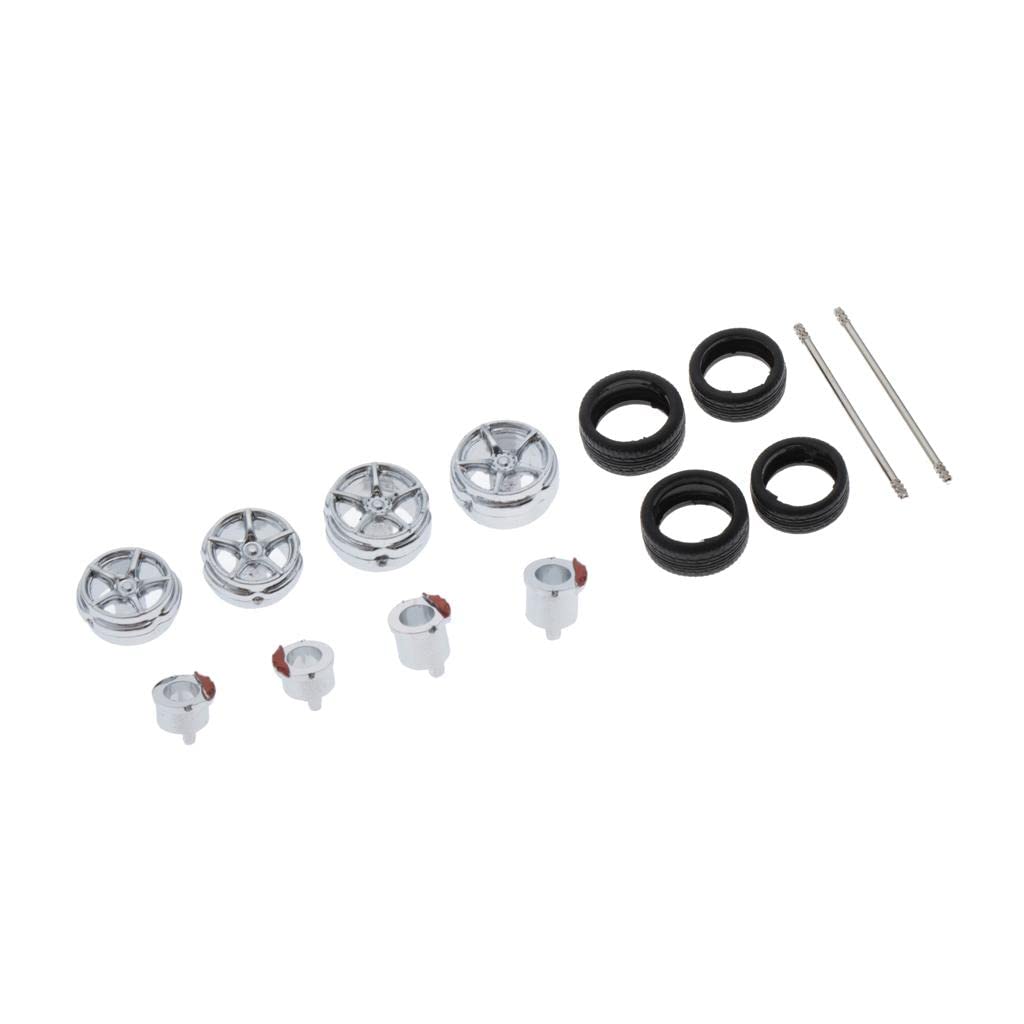 Simhoa 4Pcs 1:64 Scale Modified Model Car Rubber Tires Spare Parts - Silver | Replacement Tires for Diecast Model Cars, RC Vehicles & Toy Car Customization