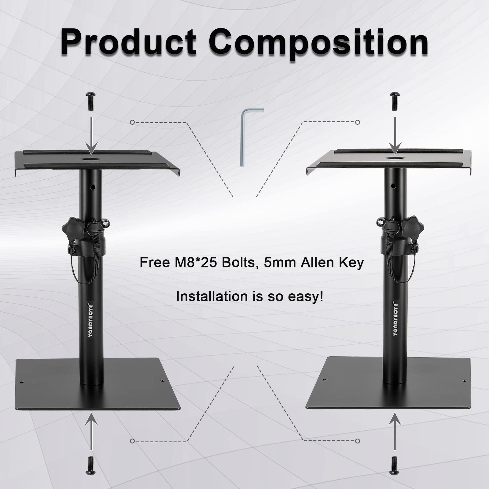 2 Pack Studio Monitor Stands for Bookshelf Speakers - Heavy Duty Desktop Speaker Stands for Home Studio, DJ Setup & Audio Recording