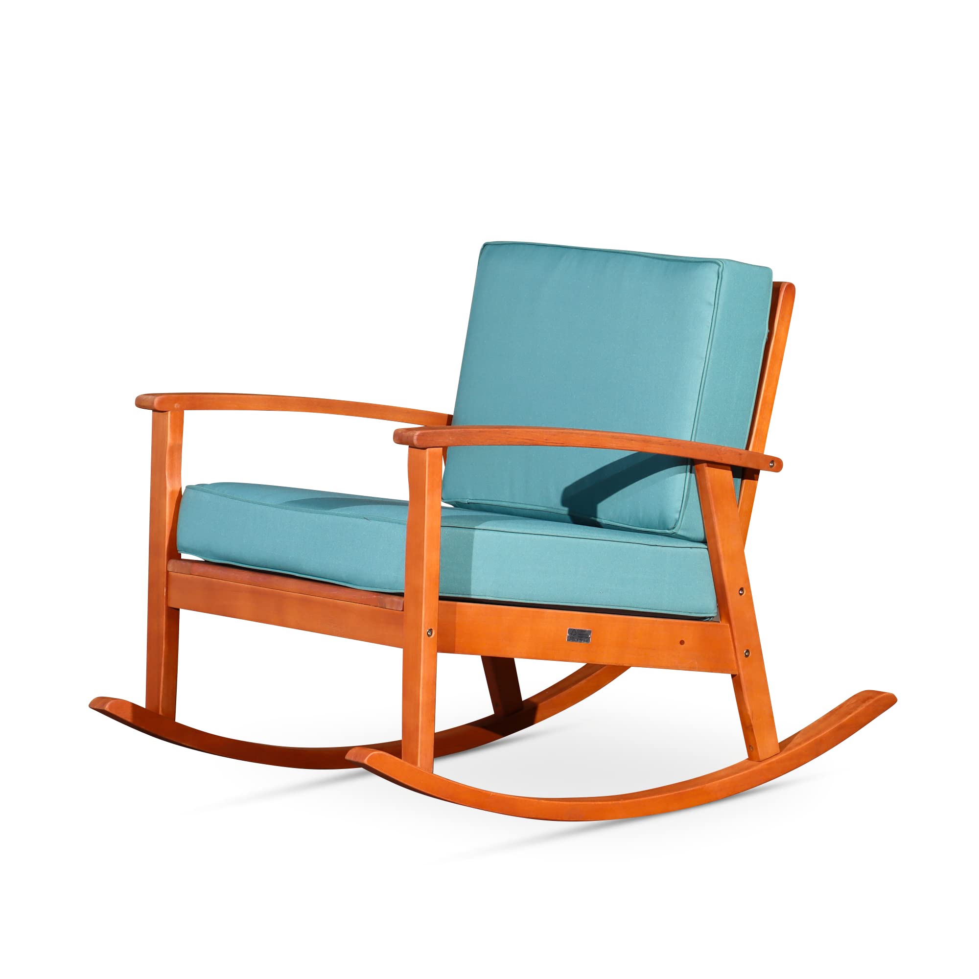 DTY Outdoor Living Longs Peak Deep Seat Eucalyptus Rocker - Natural Oil Finish, Sage Cushions | Patio Rocking Chair for Porch, Garden & Backyard Relaxation