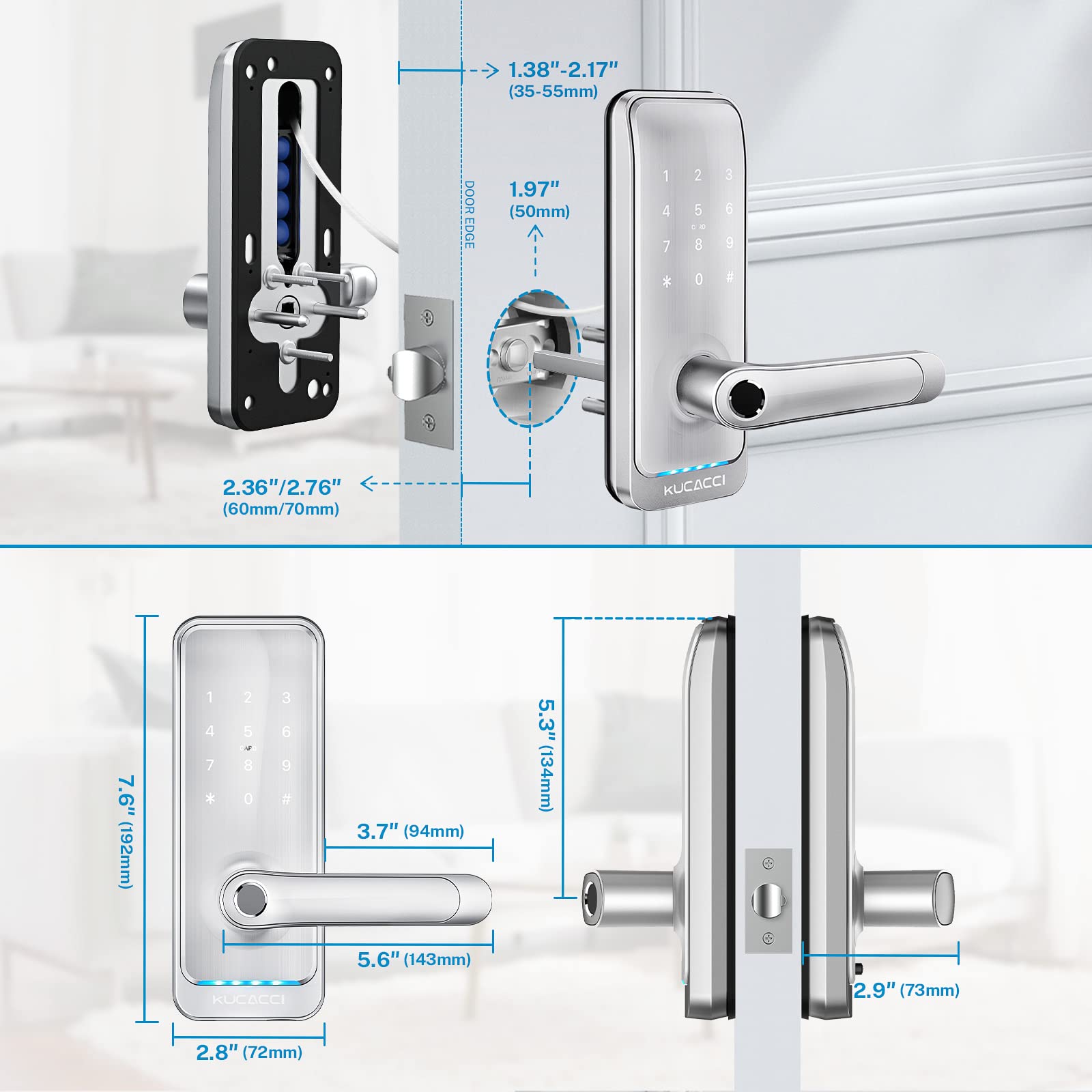 KUCACCI Smart WiFi Door Lock with Keypad & Handle - Keyless Entry, Remote Control via App, Auto-Lock - Perfect for Homes, Apartments & Vacation Rentals (White)