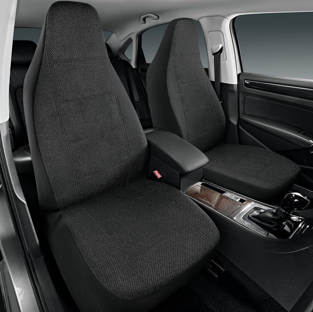 Premium Flax Car Seat Covers for Front Seats - Heavy Duty Breathable High Back Design with Airbag Compatibility | Universal Fit for Most Cars, Trucks, SUVs & Vans | Perfect for Daily Commute, Road Trips & Family Travel (Black)