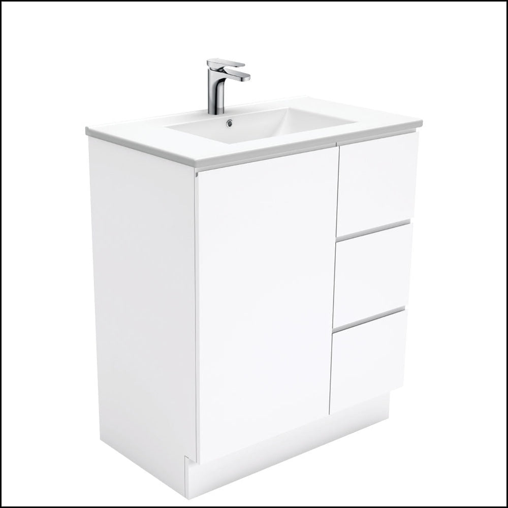 Fienza Dolce TCL75CR 750mm White Fingerpull Vanity with Kickboard - Right Hand Drawers for Bathroom Remodel | Modern Bathroom Storage Solution for Small Spaces