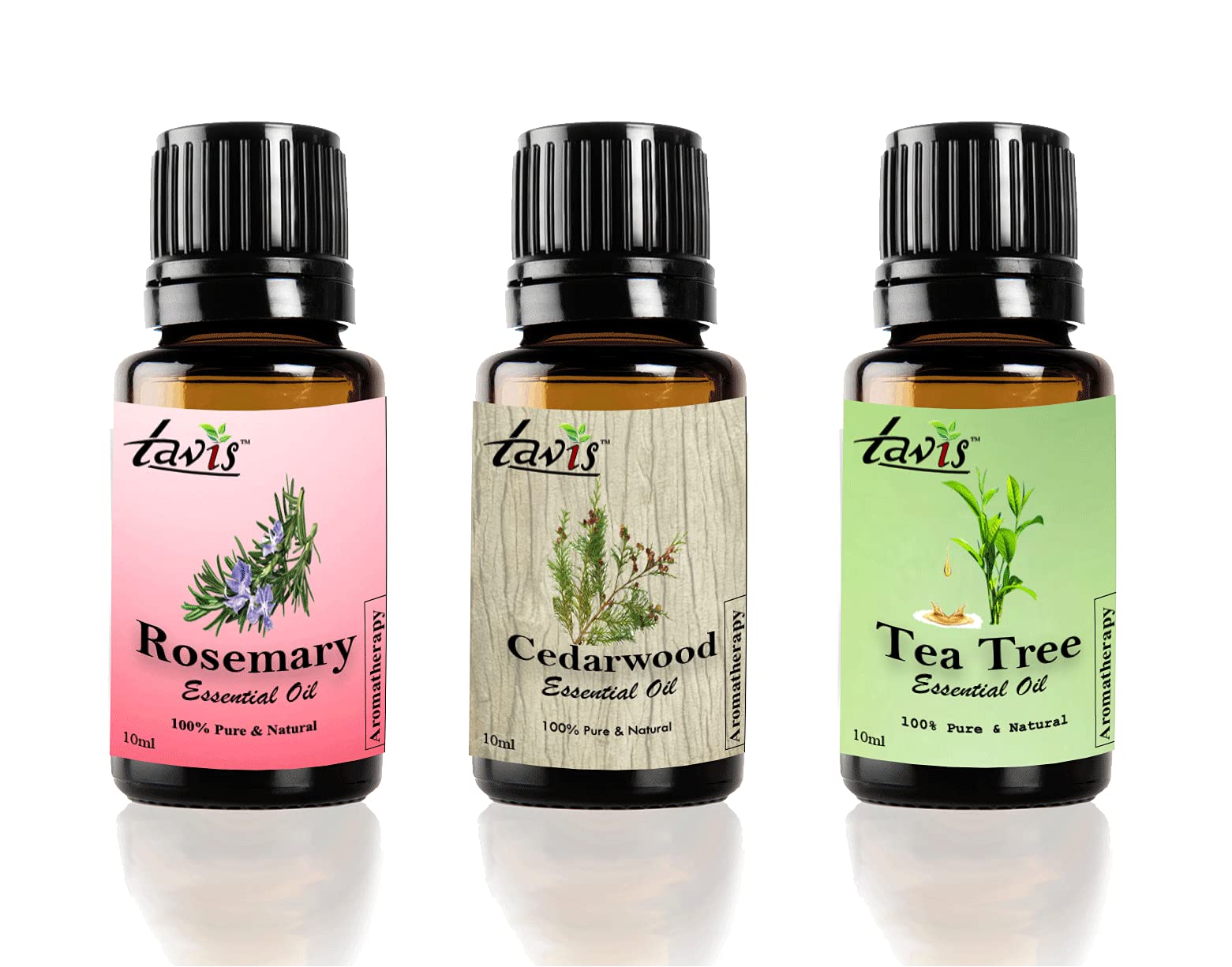 Pure Tavis Rosemary Essential Oil, Cedarwood Oil & Tea Tree Oil for Aromatherapy, Skin Care & Hair Growth – Perfect for Diffusers, Massage & DIY Beauty Products