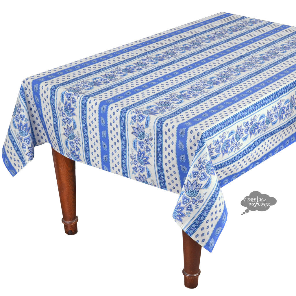 Le Cluny 60x84 Inch White French Country Tablecloth - Acrylic Coated Cotton Rectangular Dining Table Cover for Farmhouse, Cottage & Rustic Decor