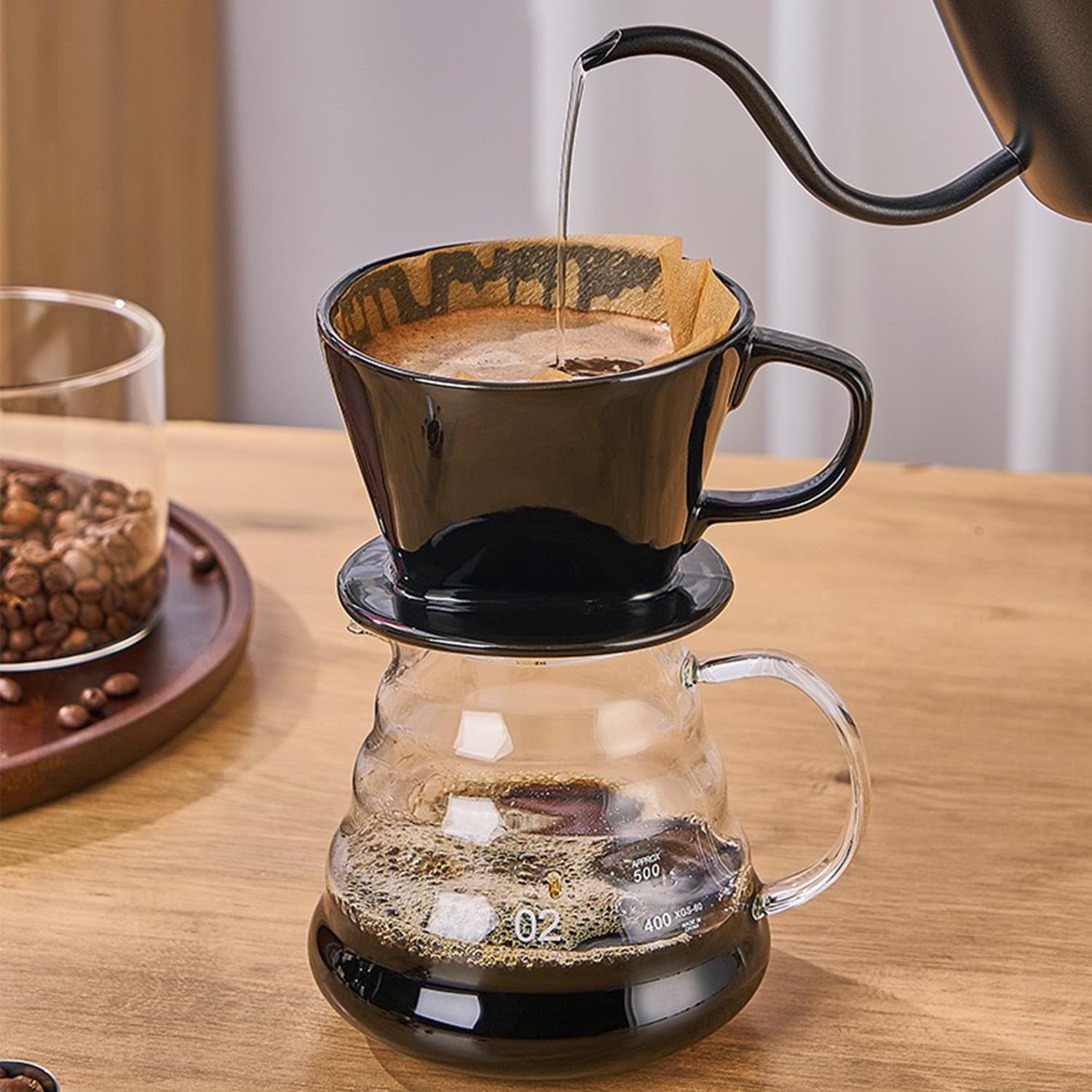 Premium Porcelain Pour Over Coffee Maker - Manual Non-Electric Slow Brew Dripper for Single Cup (2-4 Cups) - Perfect for Home, Office & Camping Coffee Lovers - White Medium Size Coffee Gift Set