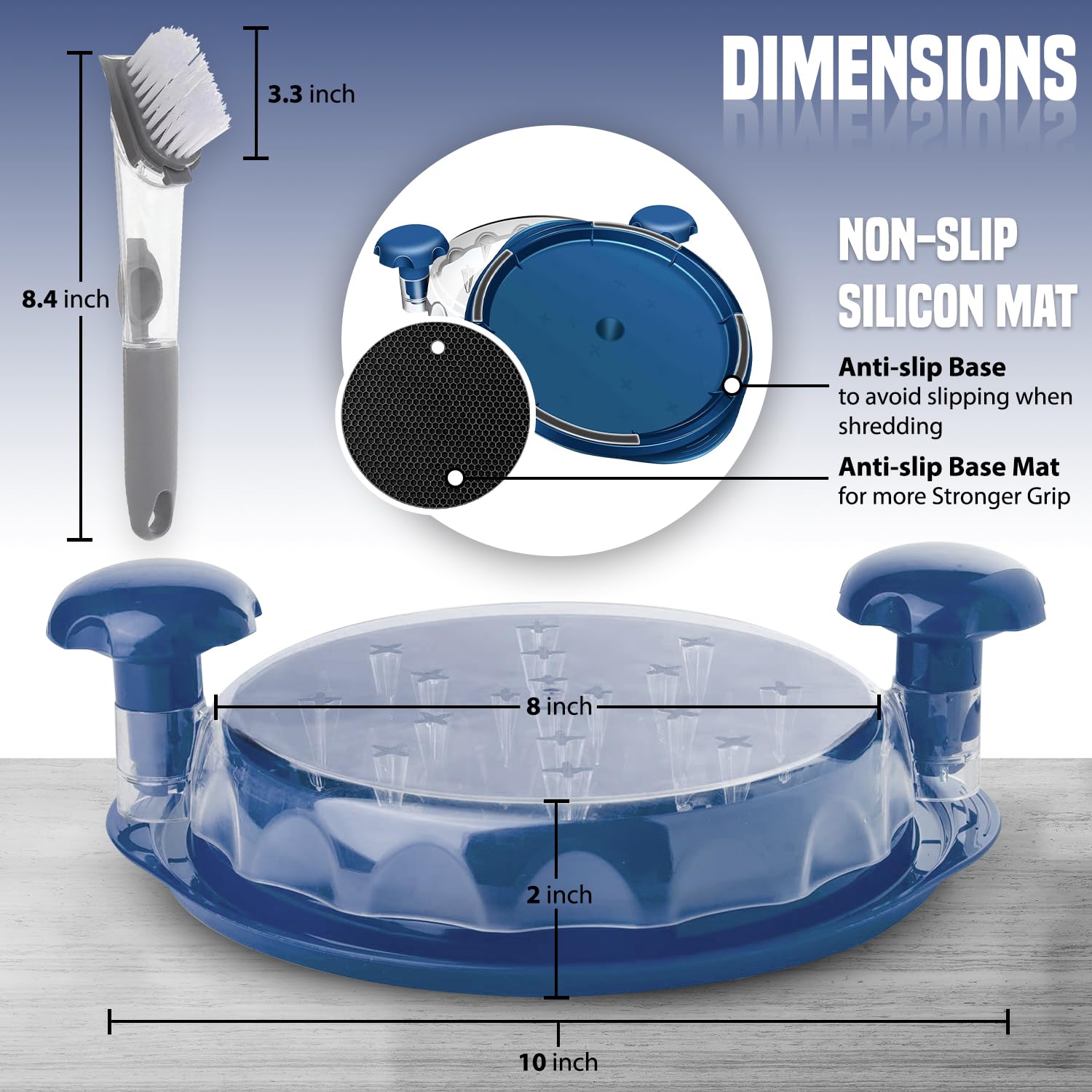 3-in-1 Manual Meat Grinder & Chicken Shredder Tool with Visible Lid - Large Capacity for Chicken Breast, Pork & Beef - Perfect for Meal Prep, BBQ & Home Cooking (Blue)