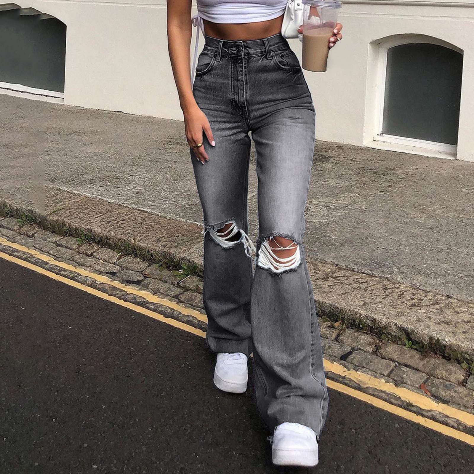 SMIDOW Women's High Waisted Flare Bell Bottom Jeans - Stretch Ripped Distressed Denim Pants for Casual Outfits & Y2K Vintage Style | Perfect for Parties, Dates & Everyday Wear