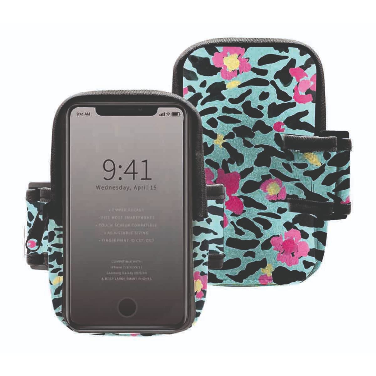 Jessica Simpson Armband Cell Phone Holder - Adjustable & Secure Workout Phone Band for Running, Gym, Fitness - Stylish Animal Print Design - Perfect for iPhone & Android Phones