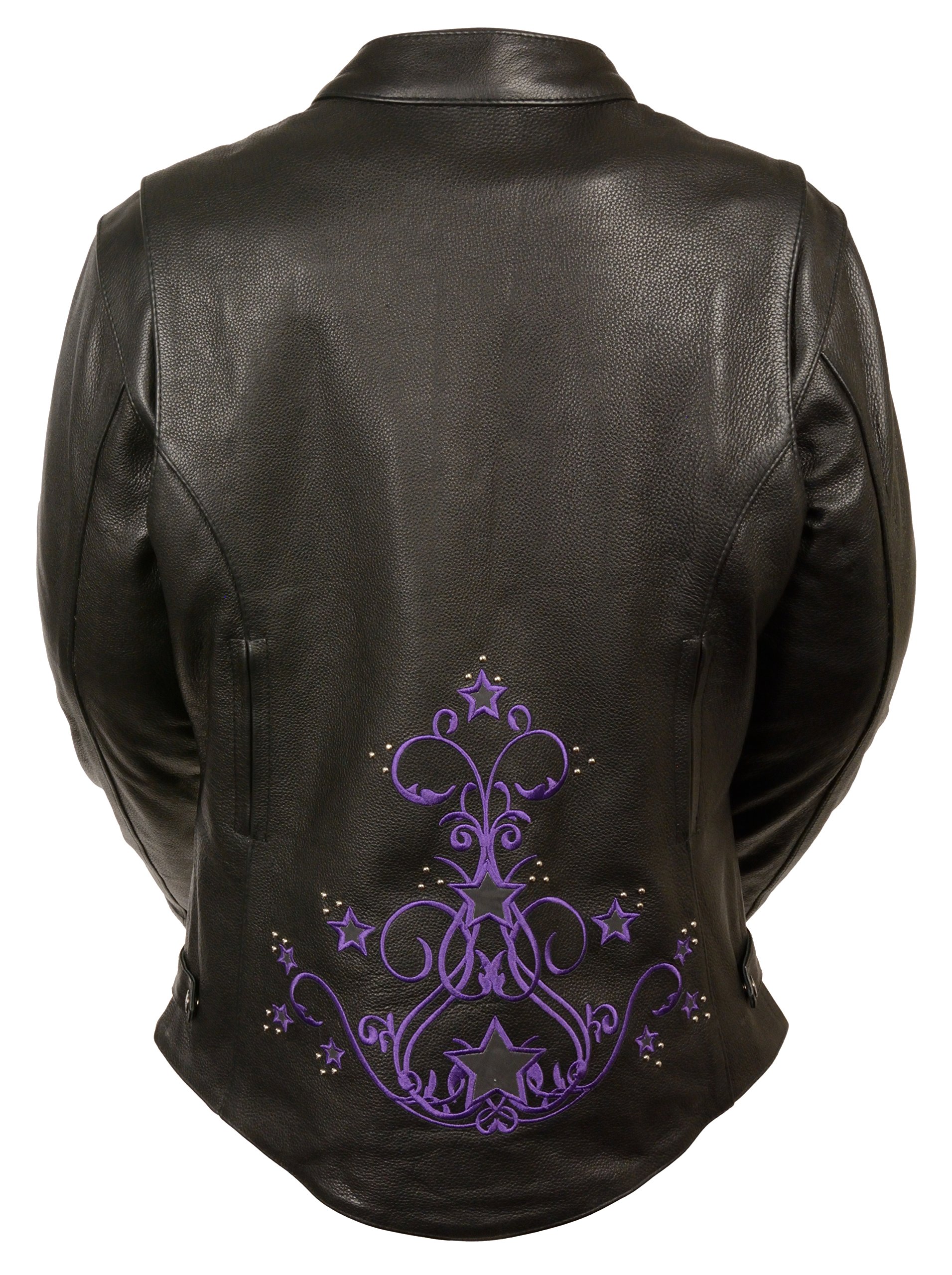 Milwaukee Leather ML2500 Women's Black Reflective Star Riveted Motorcycle Jacket - Stylish & Protective Riding Gear for Urban Commutes & Night Cruises