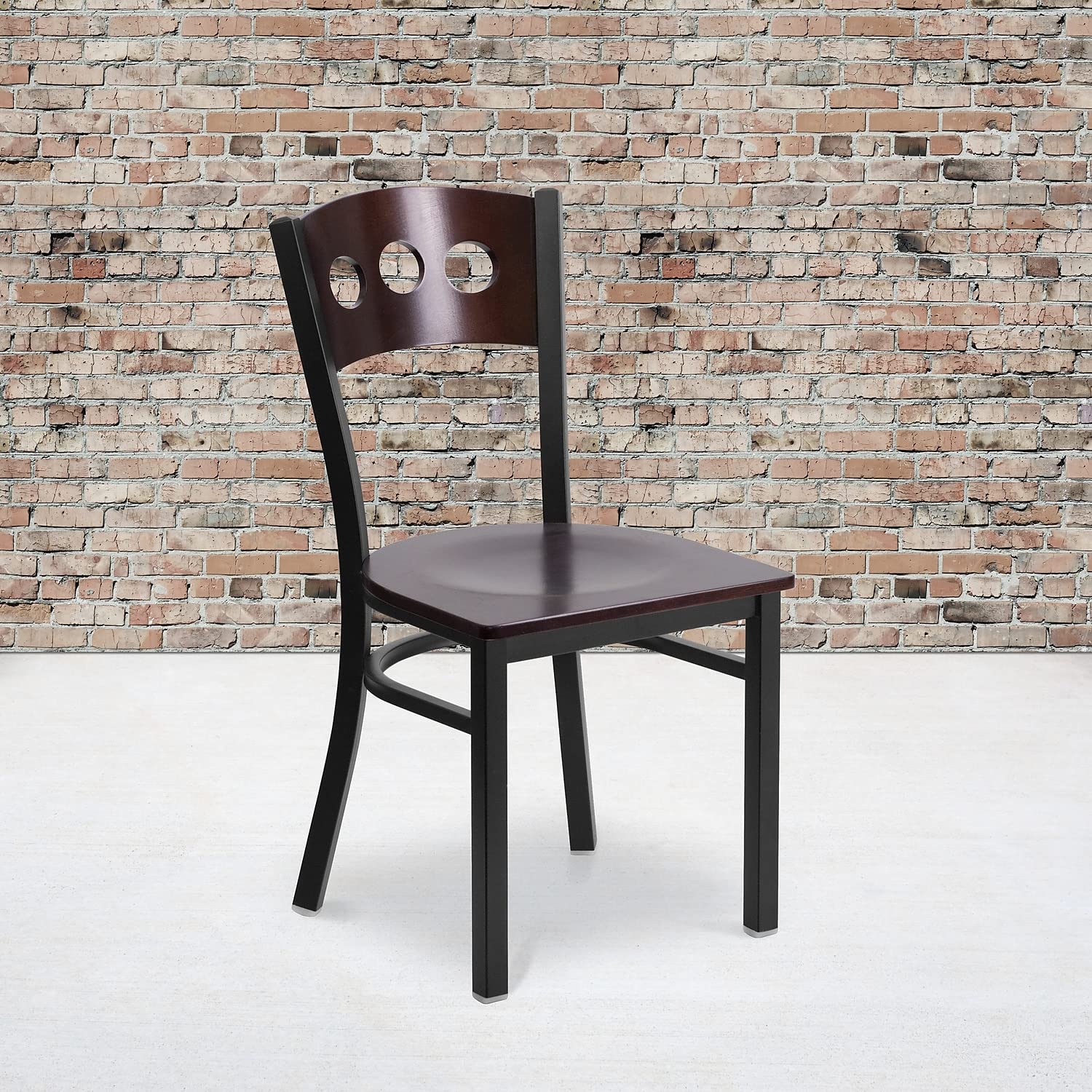 Flash Furniture 2-Pack HERCULES Series Black Metal Restaurant Chairs with 3-Circle Back Design & Walnut Wood Seat - Durable Stackable Dining Chairs for Restaurants, Cafes, and Home Kitchens