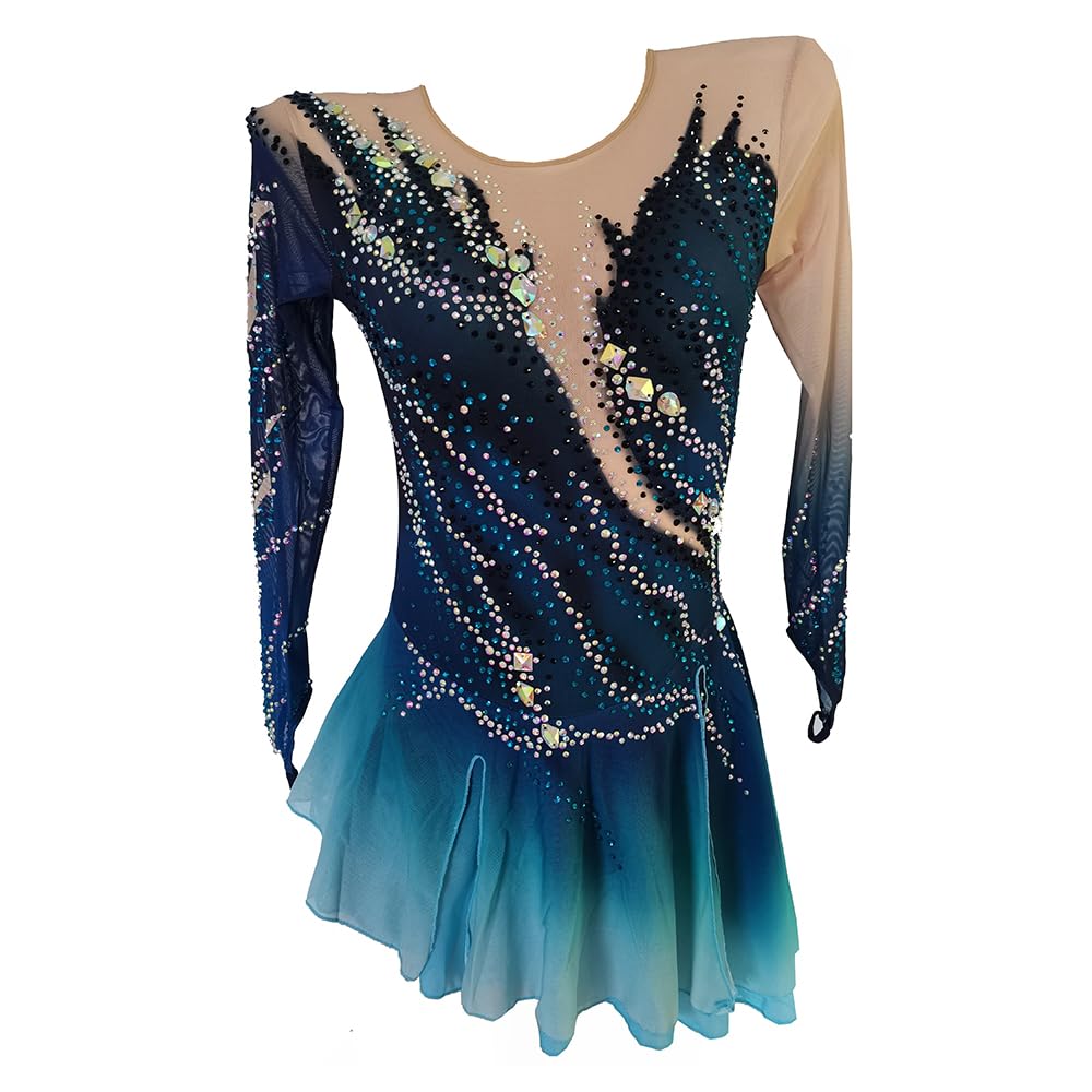 LIUHUO Figure Skating Skirts for Kids & Adults - Performance Costume with Gradient Color Finger Sleeves | Ice Skating Competition & Practice Wear