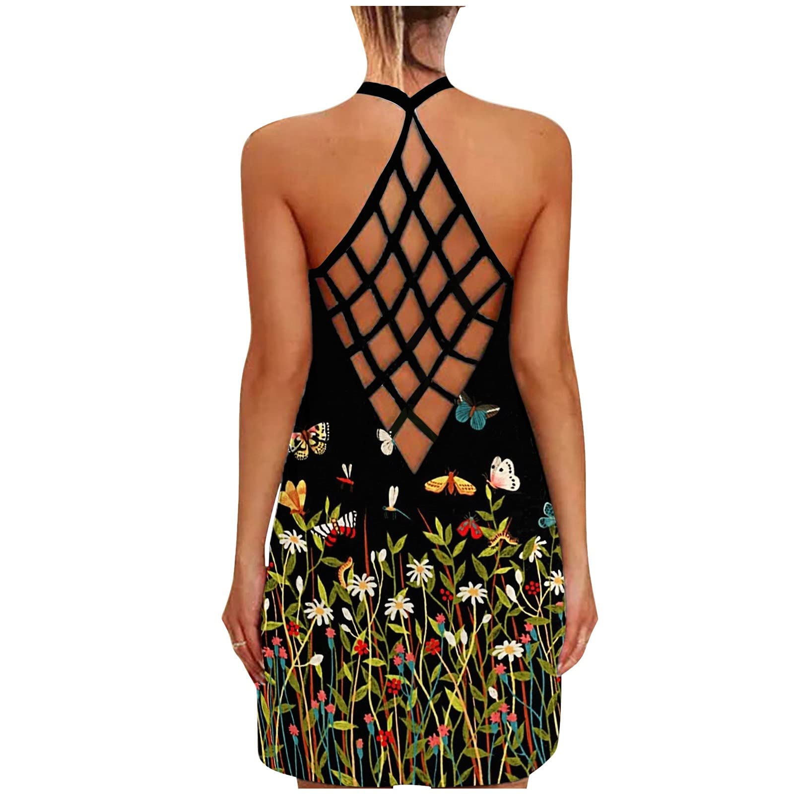 Women's Floral Print Loose Spaghetti Strap Sundress - Casual Sleeveless Beach Dress for Summer Vacation & Outdoor Activities